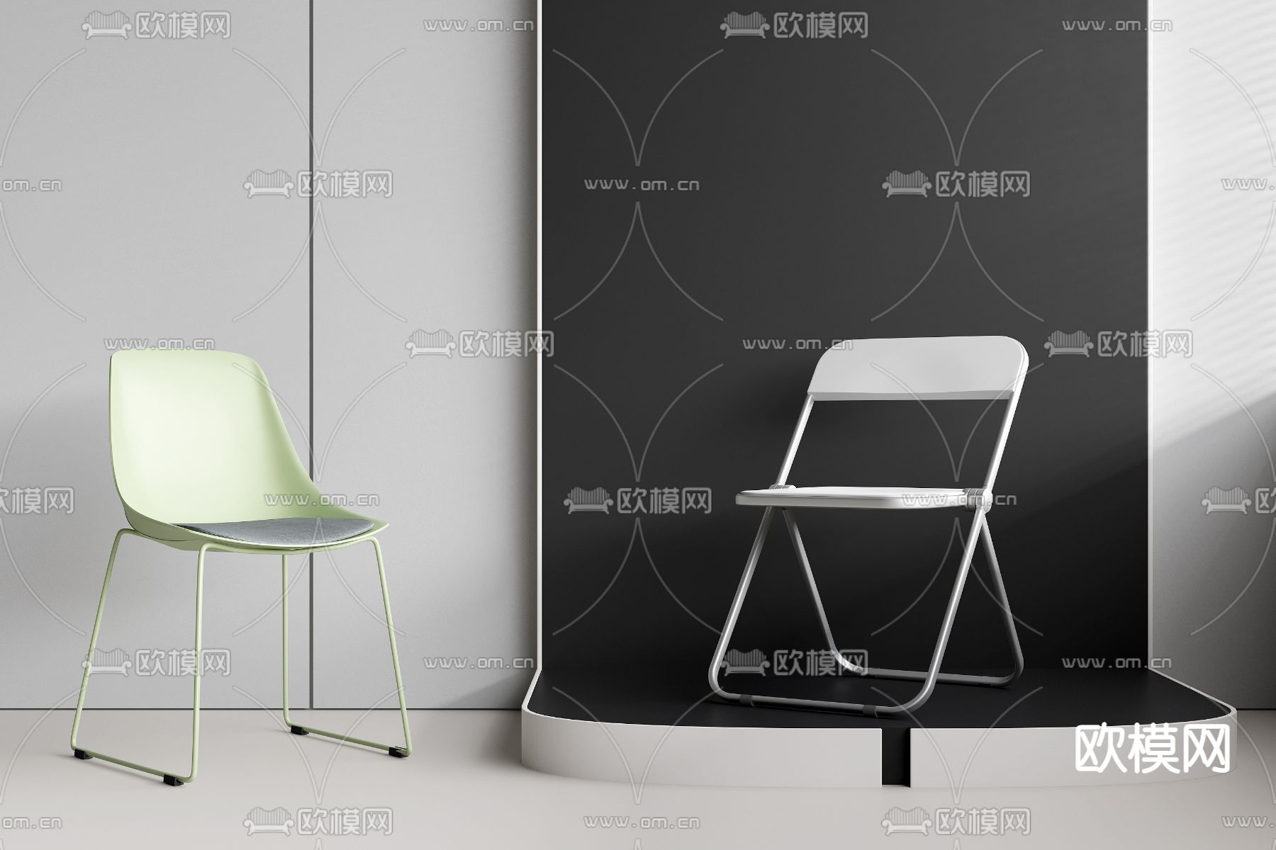 现代椅子 折叠椅su模型下载（渲染图1）