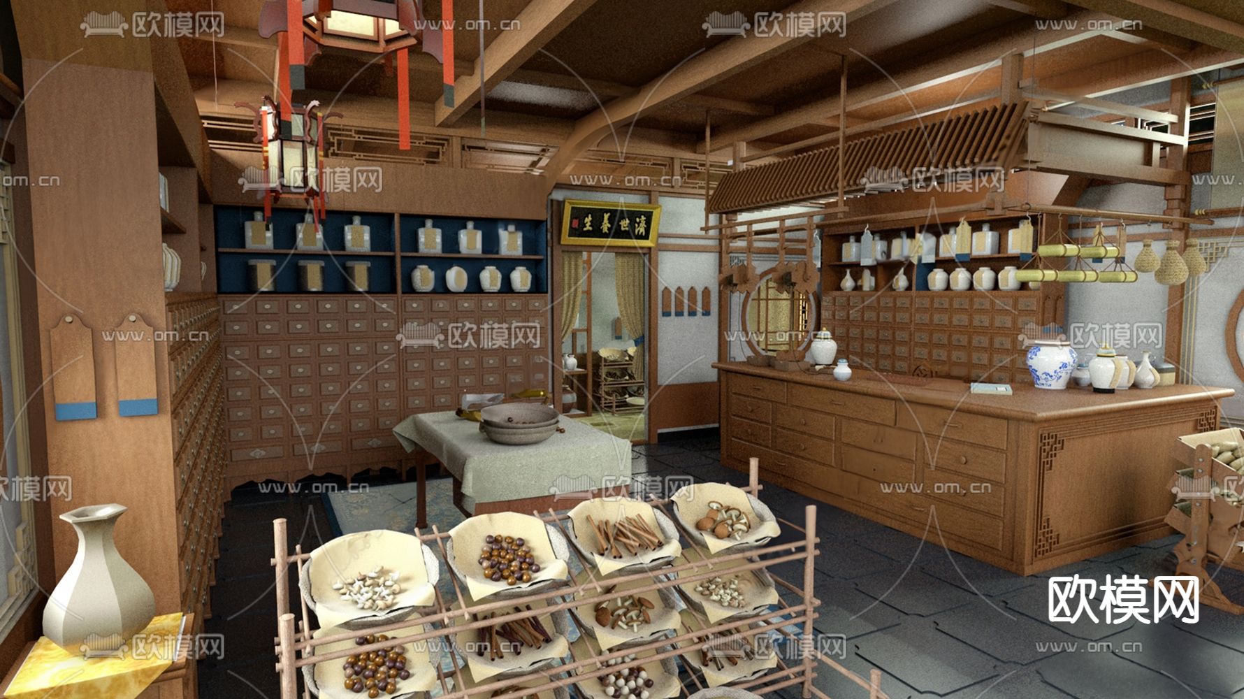 中式药铺su模型下载（渲染图2）