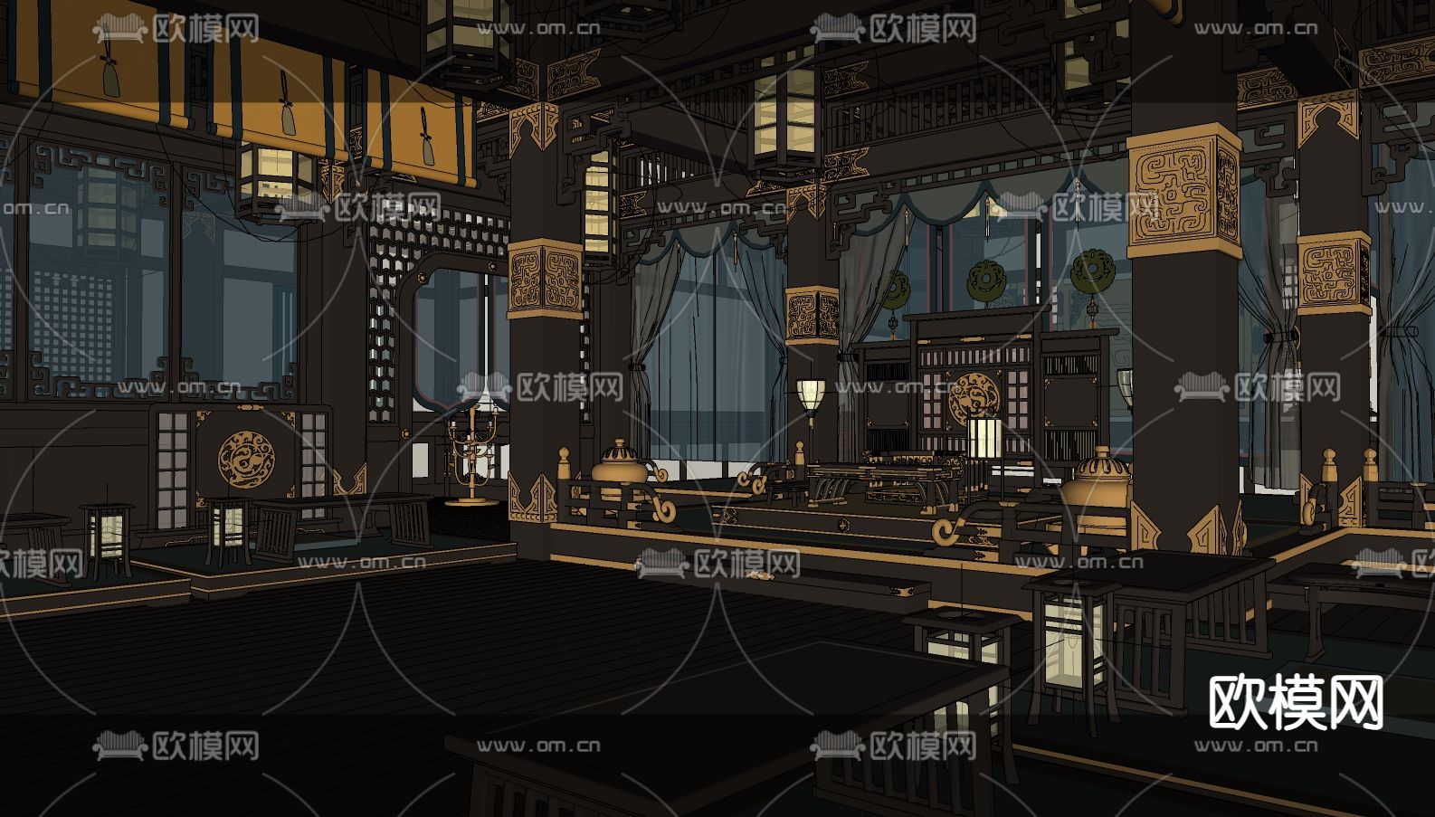 中式王爷府su模型下载（渲染图1）