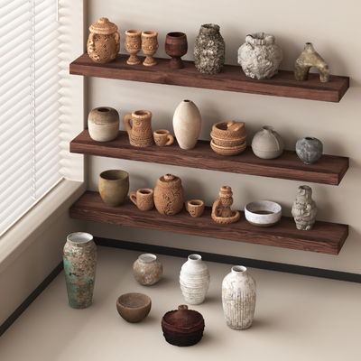  侘寂风陶罐瓷器 陶艺 罐子su模型 