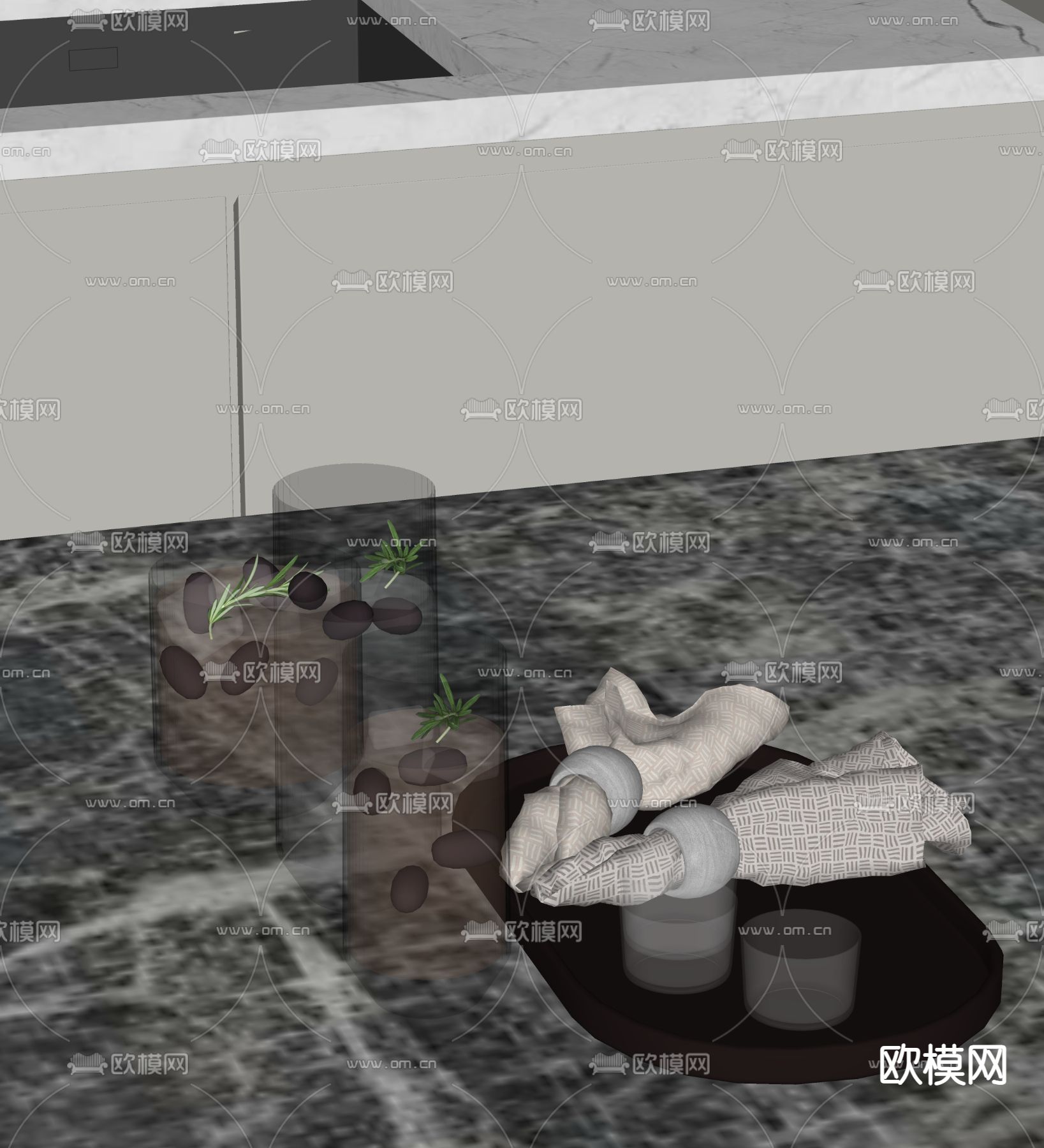 水杯 酒水 托盘 毛巾su模型下载（渲染图1）