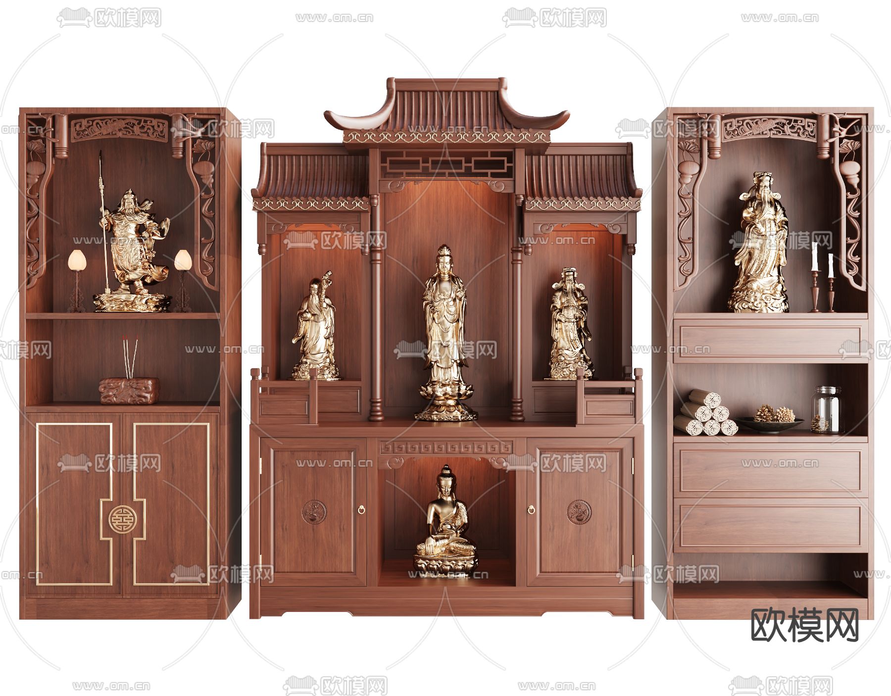 新中式佛龛 祭台 供奉台su模型下载（渲染图2）