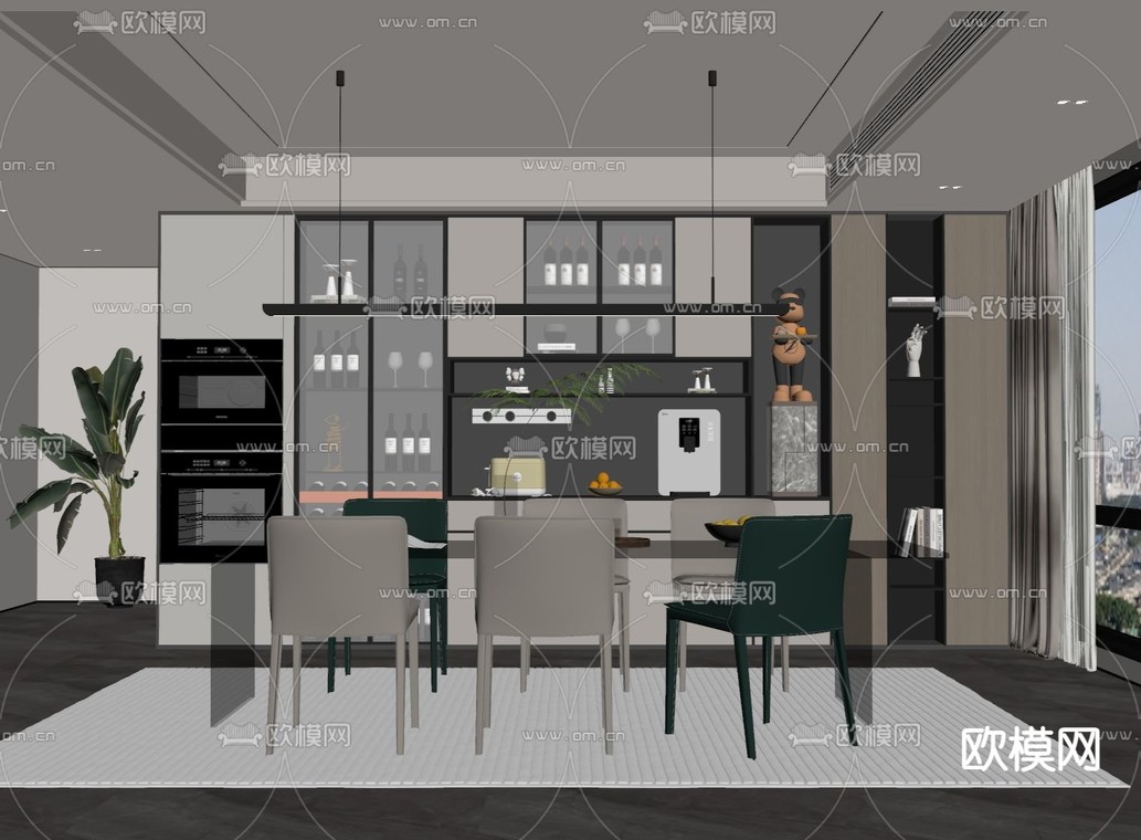 现代餐厅su模型下载_ID15245362_sketchup模型下载-欧模网