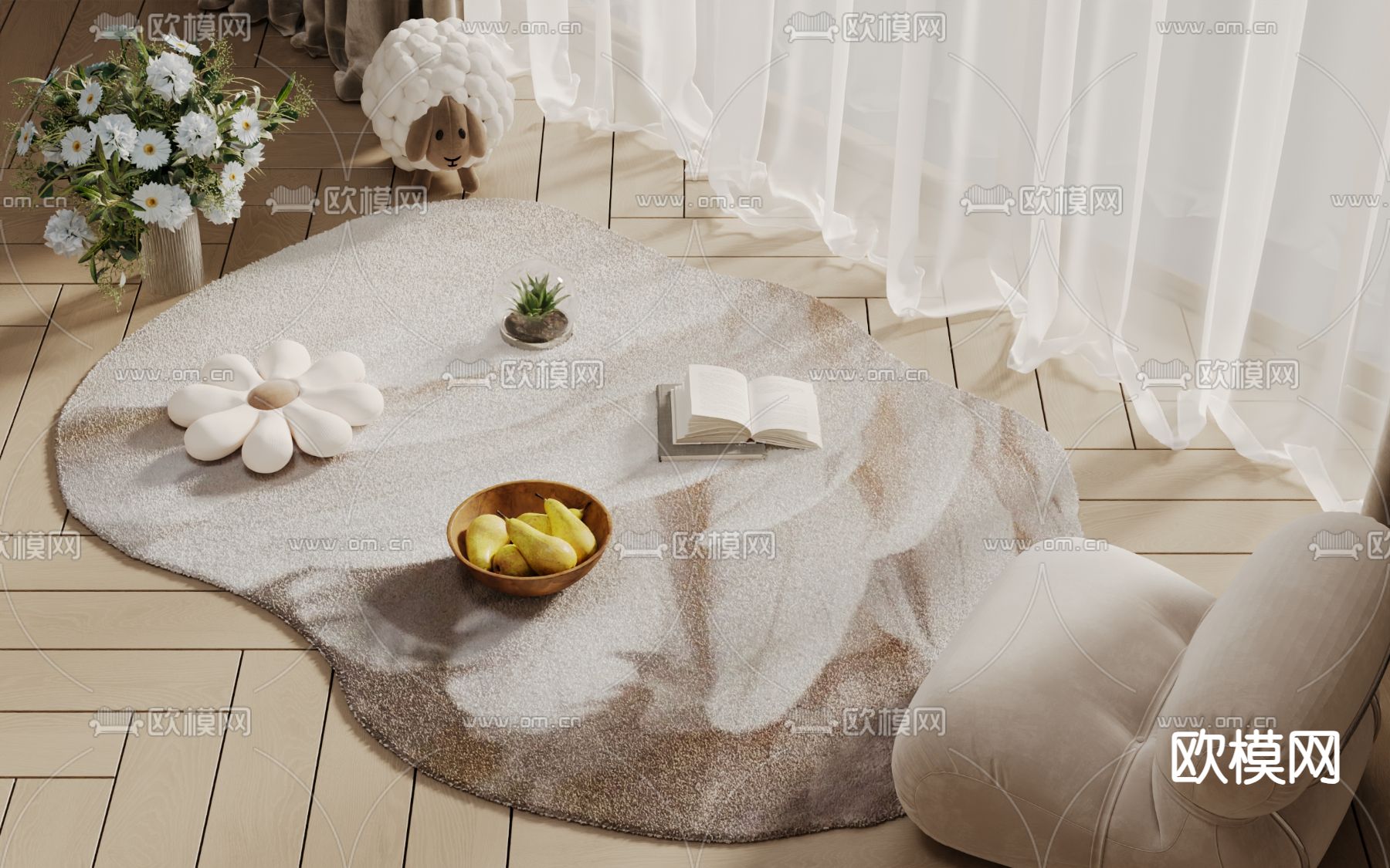 奶油风地毯 异形地毯3d模型下载