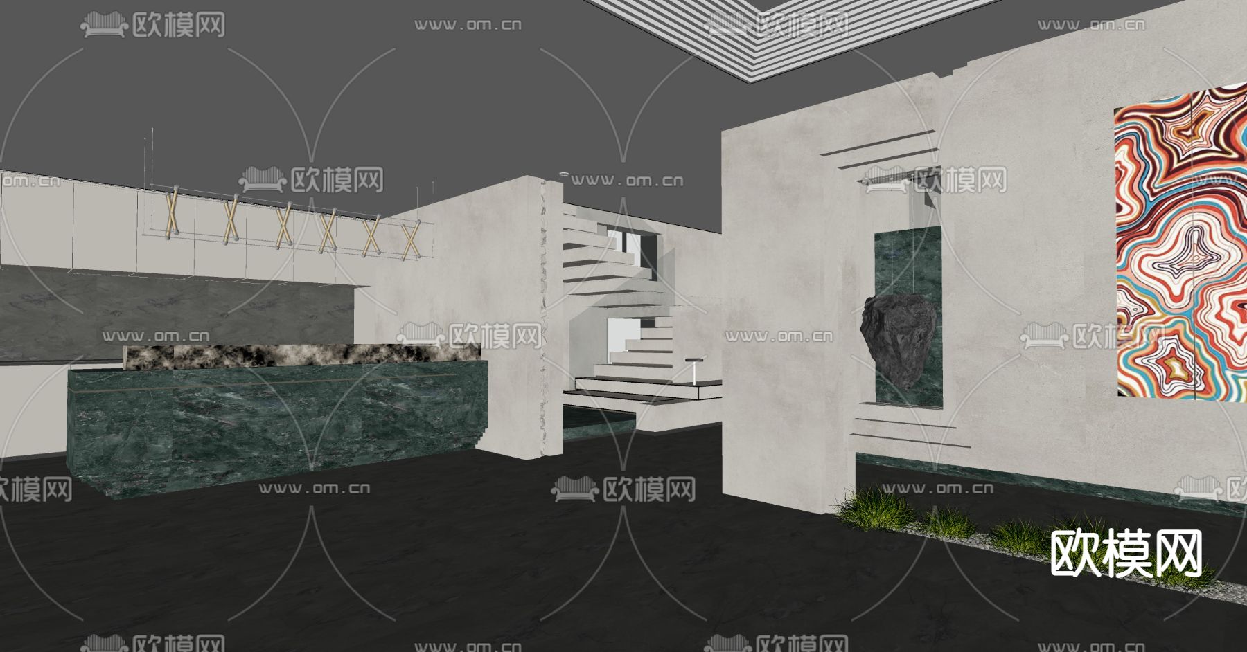 办公前台 接待台su模型下载（渲染图4）