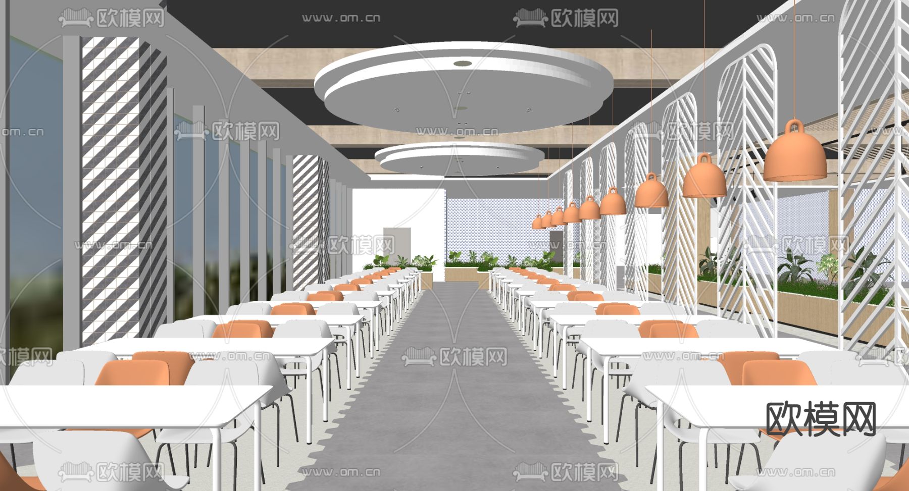 员工餐厅 食堂su模型下载（渲染图1）