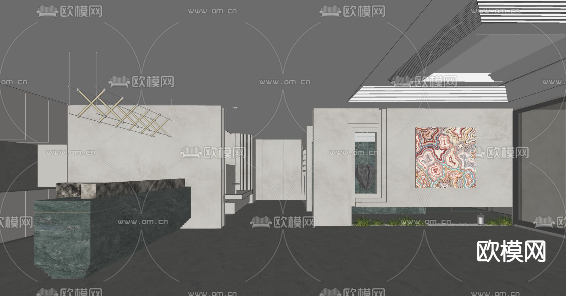 办公前台 接待台su模型下载（渲染图2）