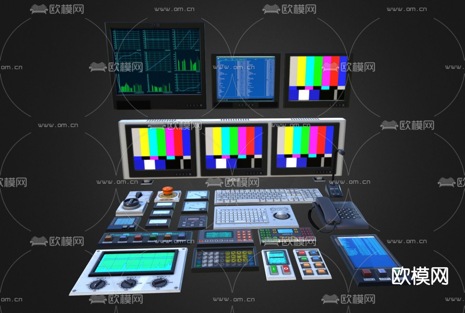 工业风控制器 开关 控制中心 控制按键su模型下载（渲染图1）