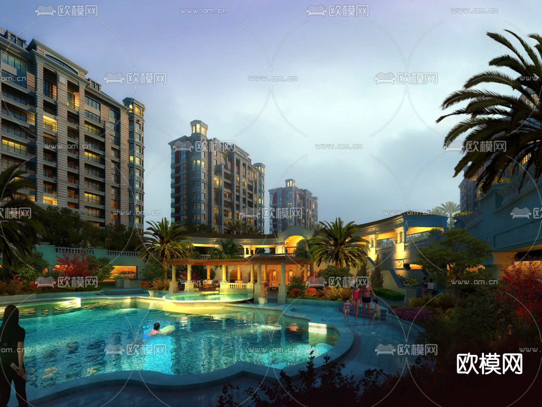 欧式内庭游泳池psd下载