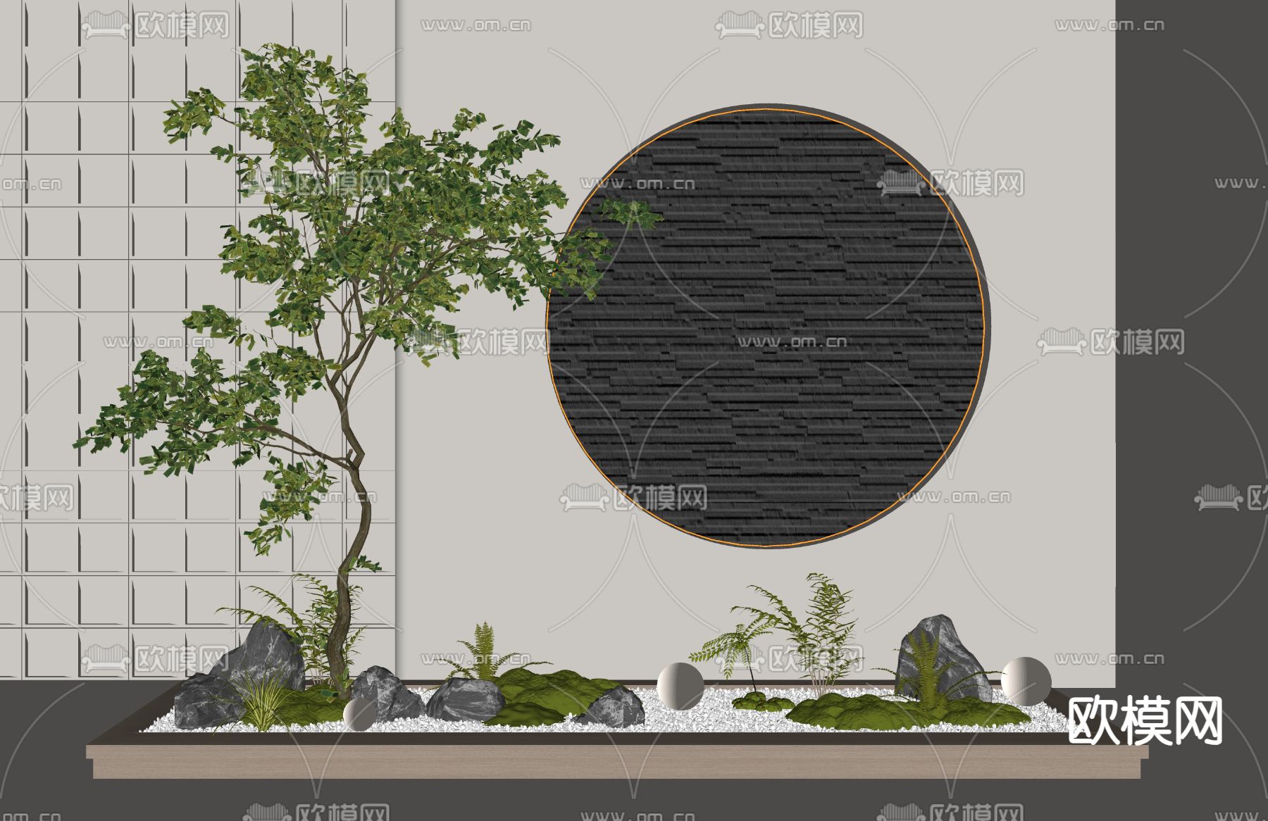 室内景观 植物堆 枯山水小品su模型下载（渲染图2）