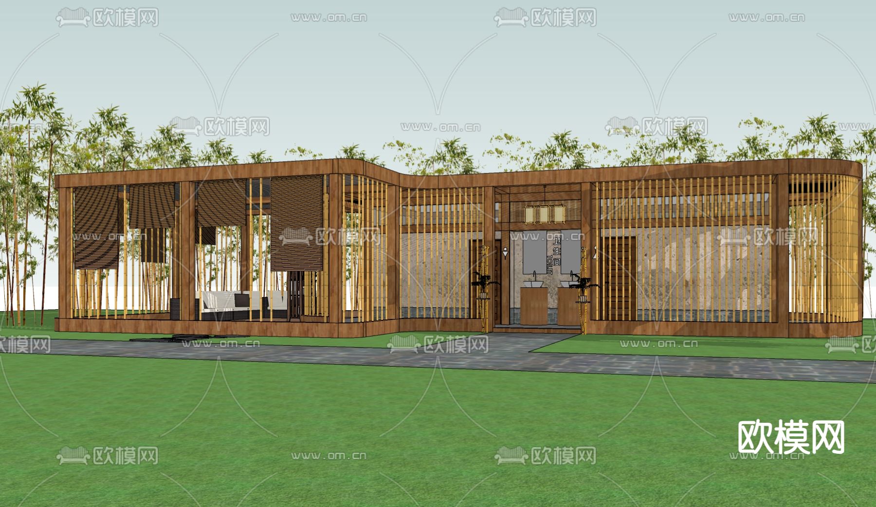 竹子仿自然公共厕所 公厕su模型下载（渲染图4）