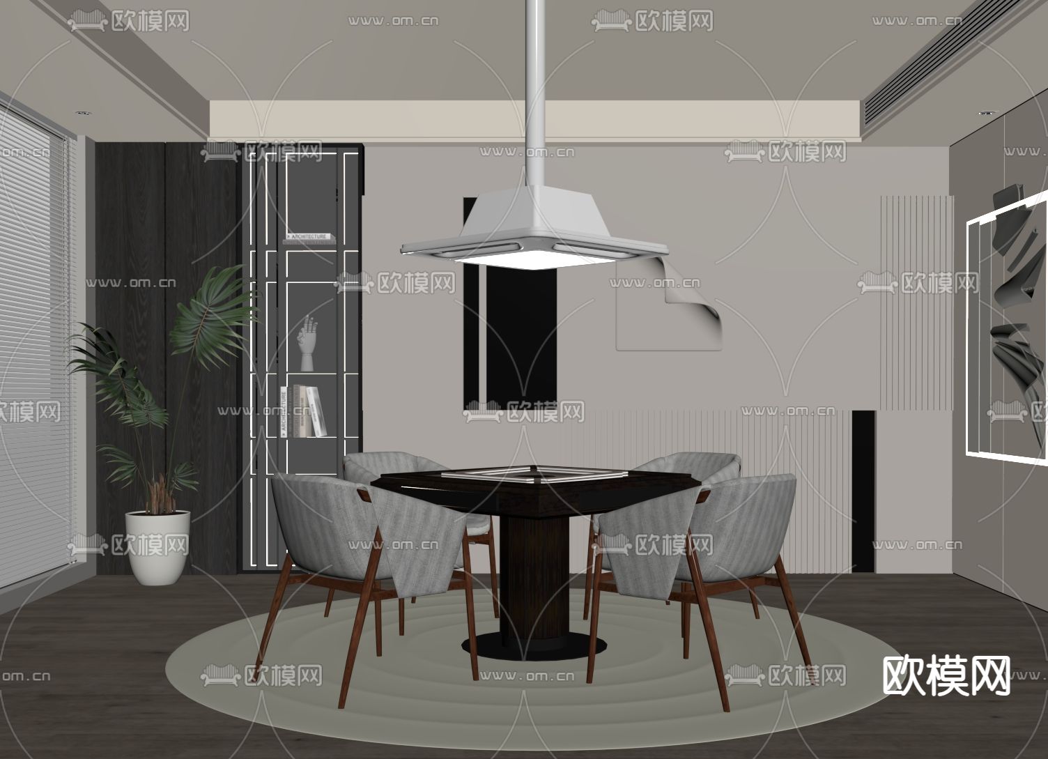 奶油风棋牌室 麻将室su模型下载（渲染图1）