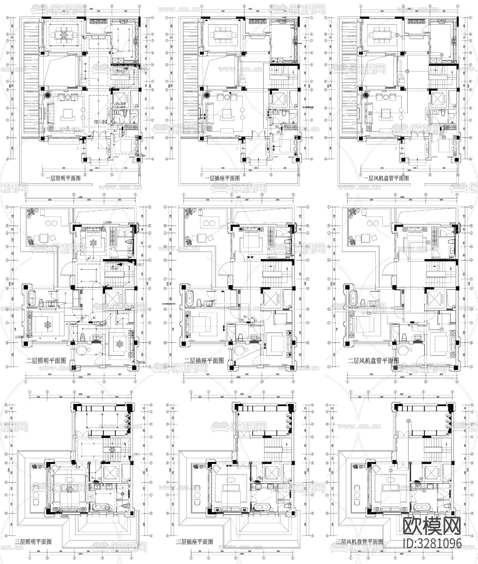 家具强电弱电给排水插座空调cad施工图下载（渲染图7）