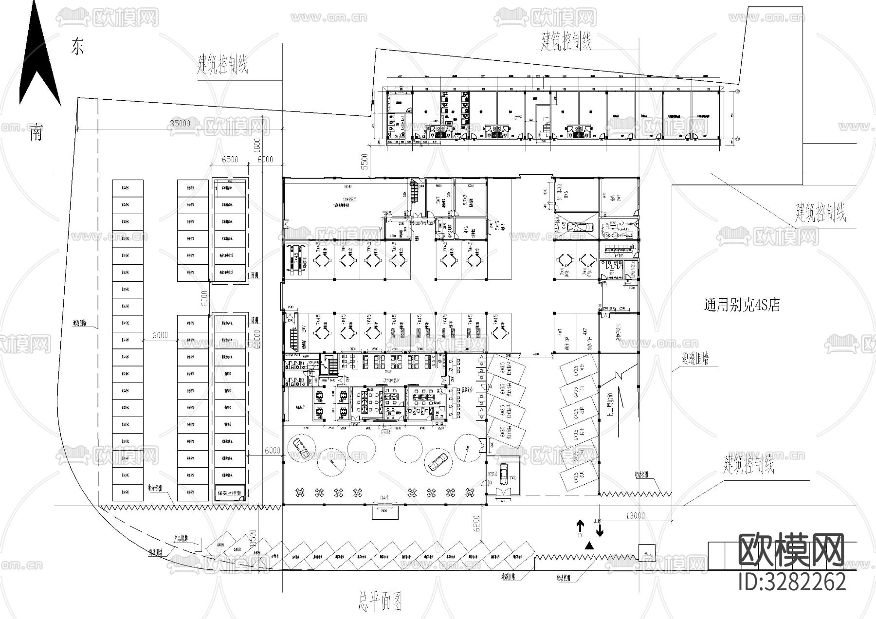 本田4S店cad平面图下载（渲染图3）