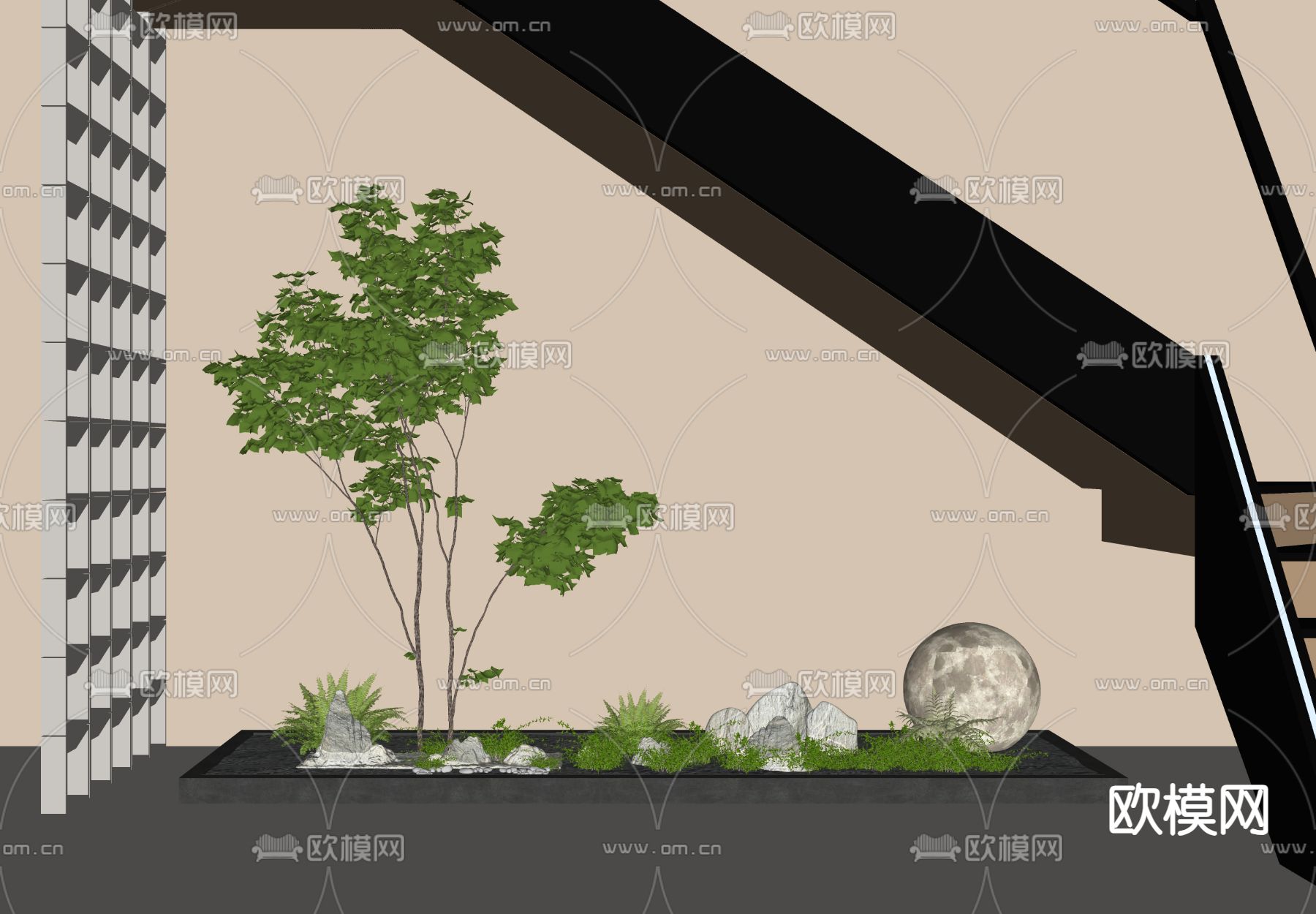 室内景观 植物堆 枯山水小品su模型下载（渲染图2）