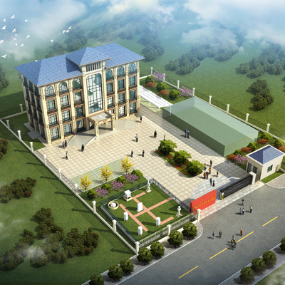  多层办公楼鸟瞰su模型 