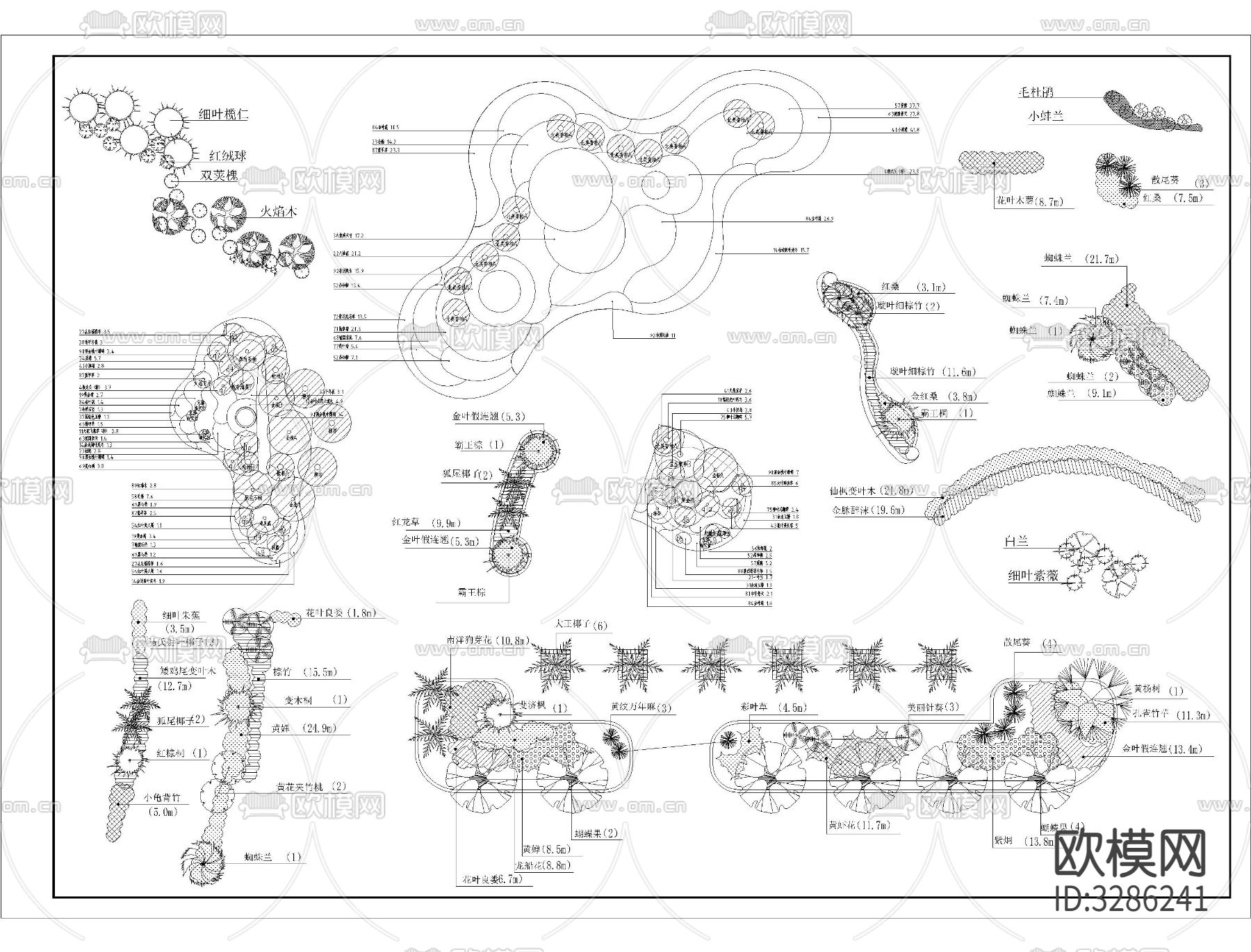 植物组团搭配cad施工图下载（渲染图2）