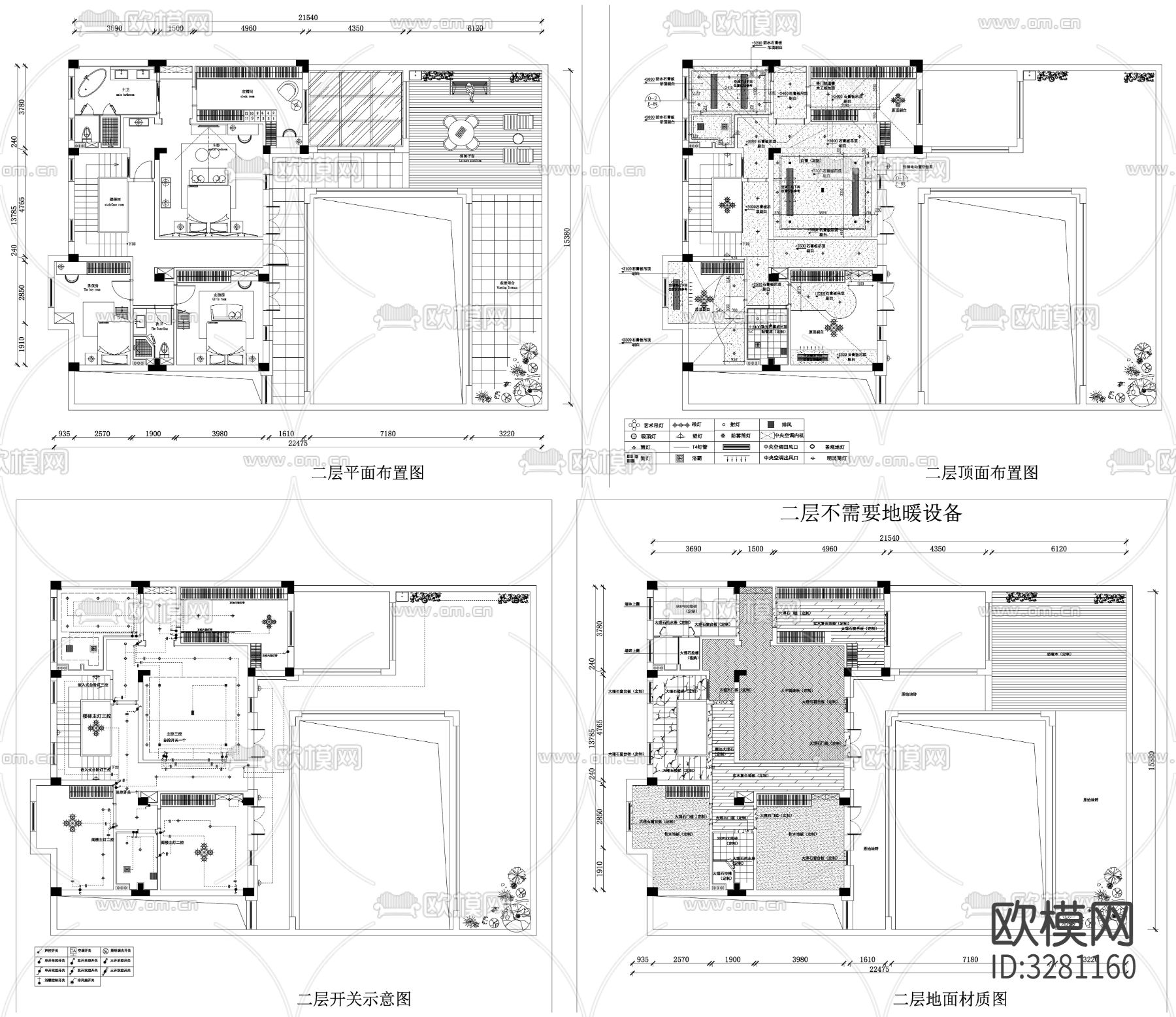 家具布置强电弱电给排水插座空调cad施工图下载（渲染图4）
