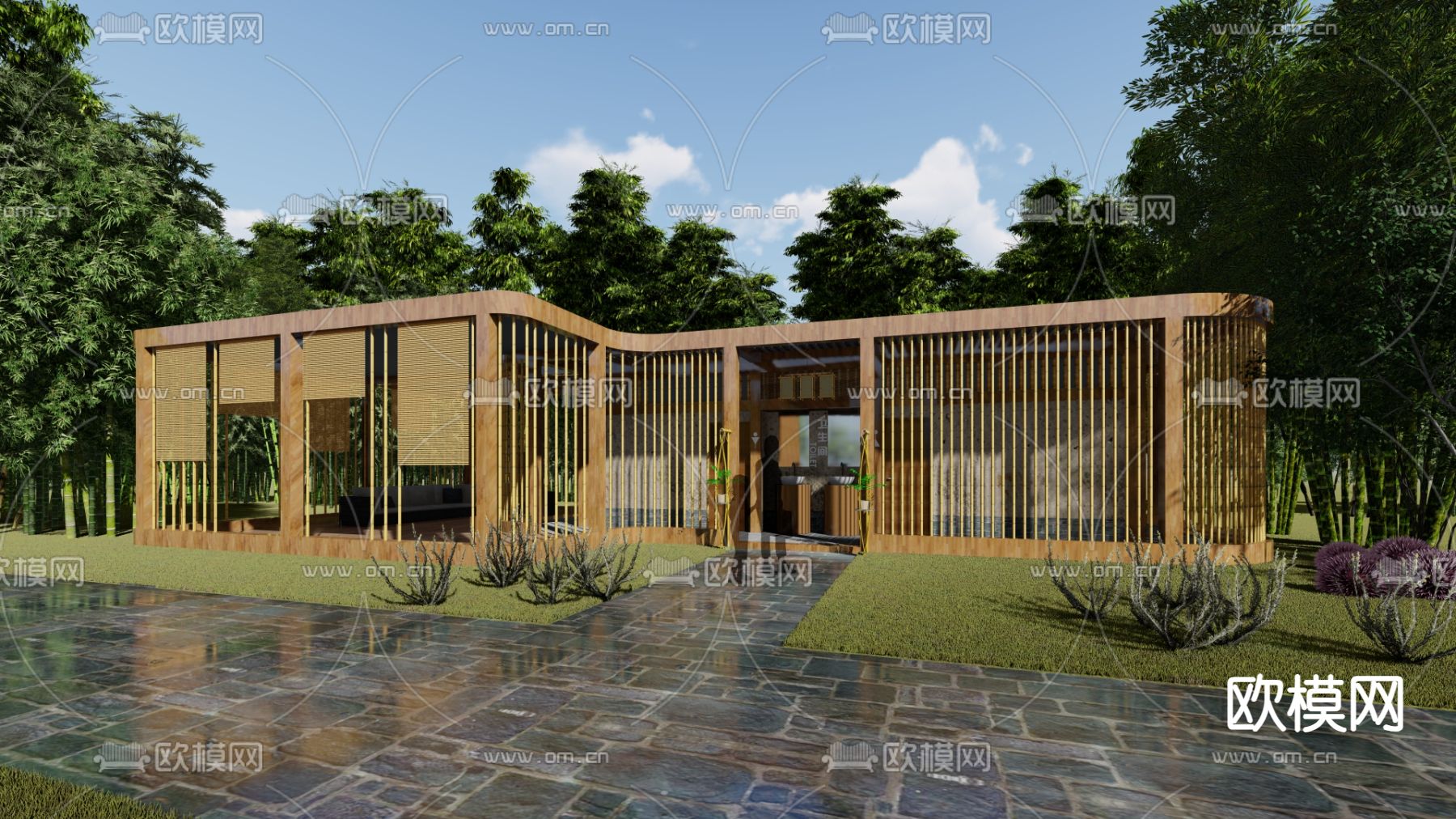 竹子仿自然公共厕所 公厕su模型下载（渲染图1）