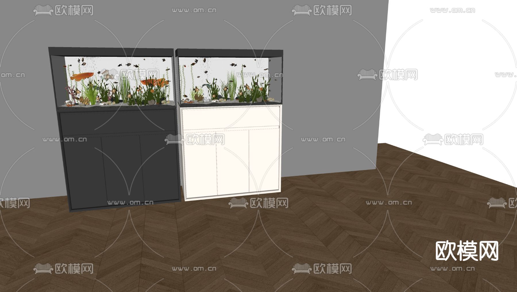 观赏鱼缸 水族箱su模型下载（渲染图2）