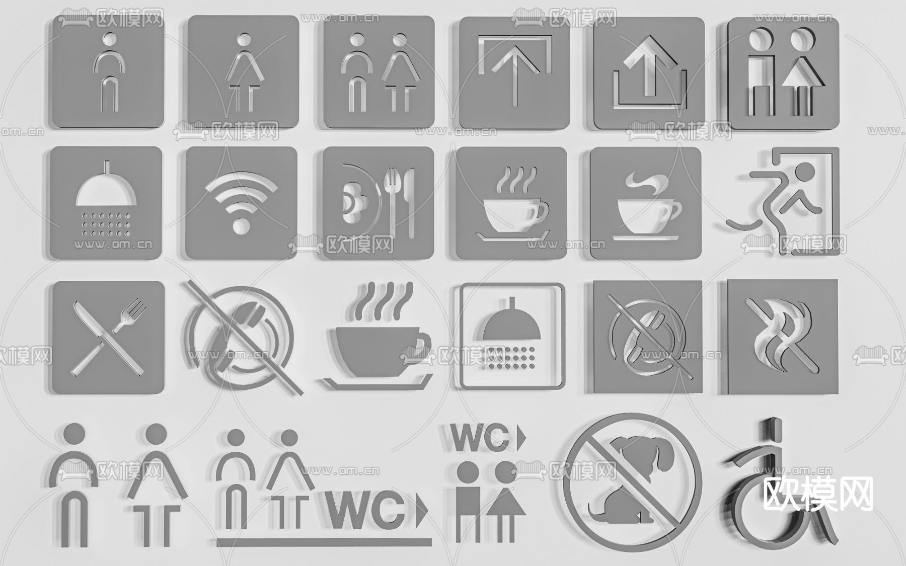 卫生间指示牌 卫生间标识 卫生间导视牌su模型下载（渲染图1）