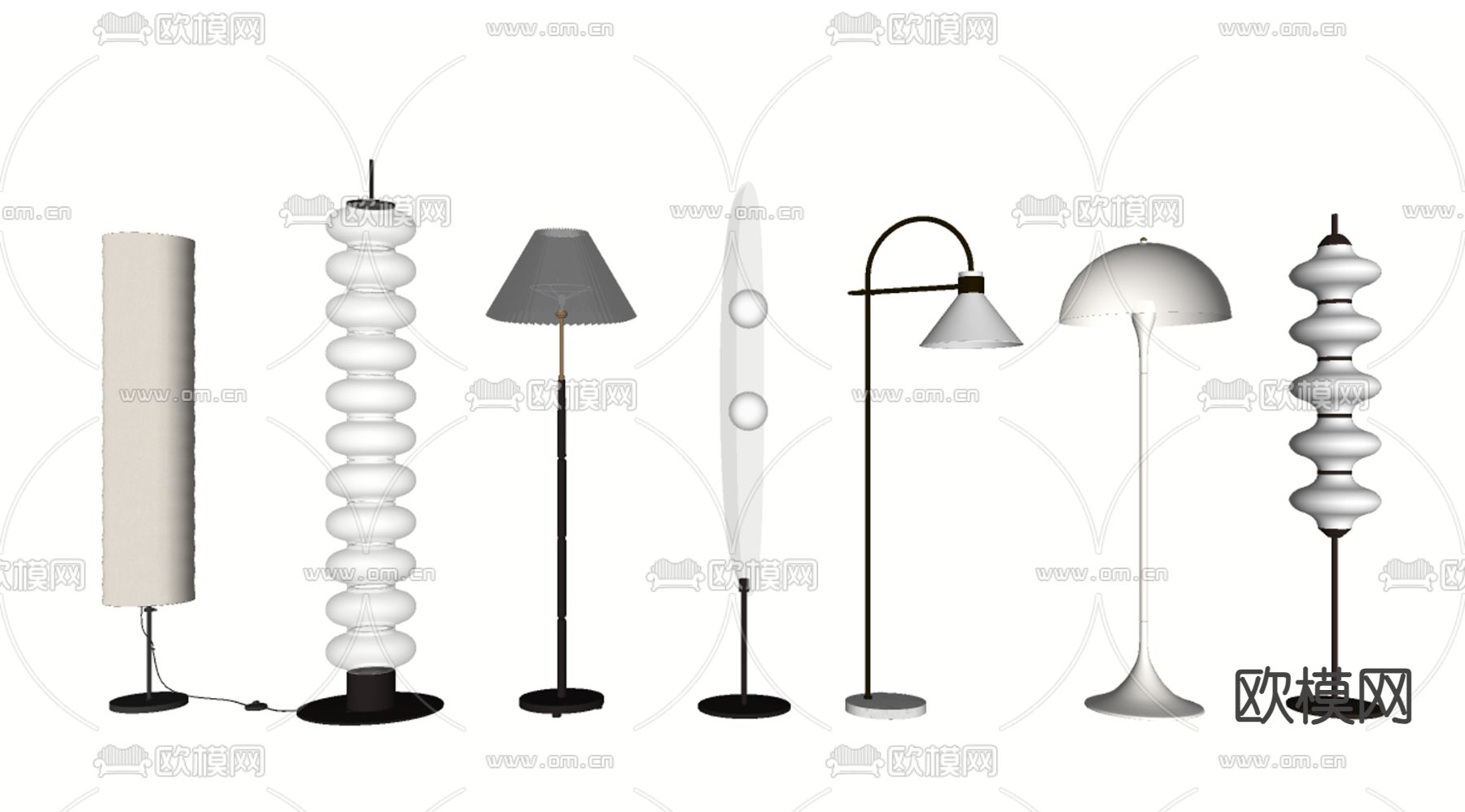 奶油风落地灯su模型下载（渲染图2）