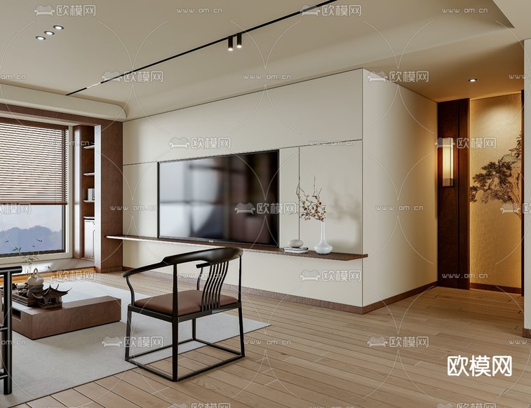 新中式客厅3d模型下载(渲染图5)