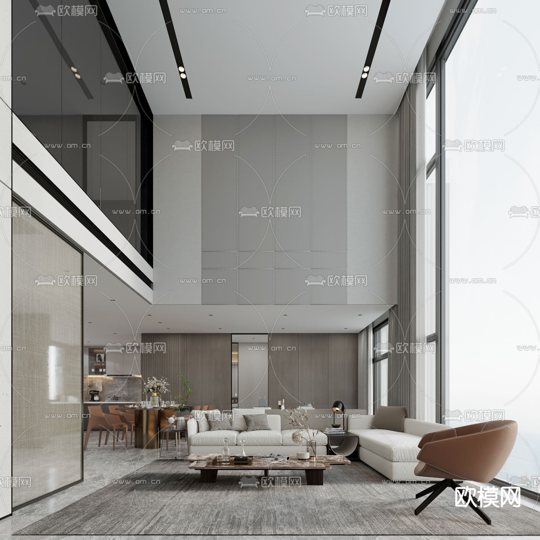 别墅客厅 别墅大堂3d模型下载（渲染图1）