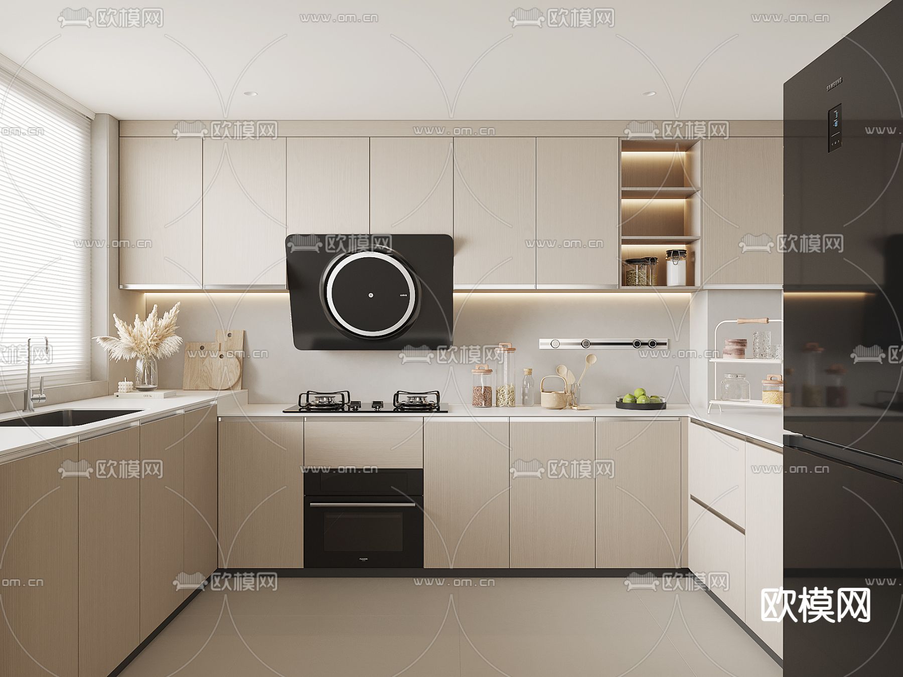 奶油风厨房3d模型下载