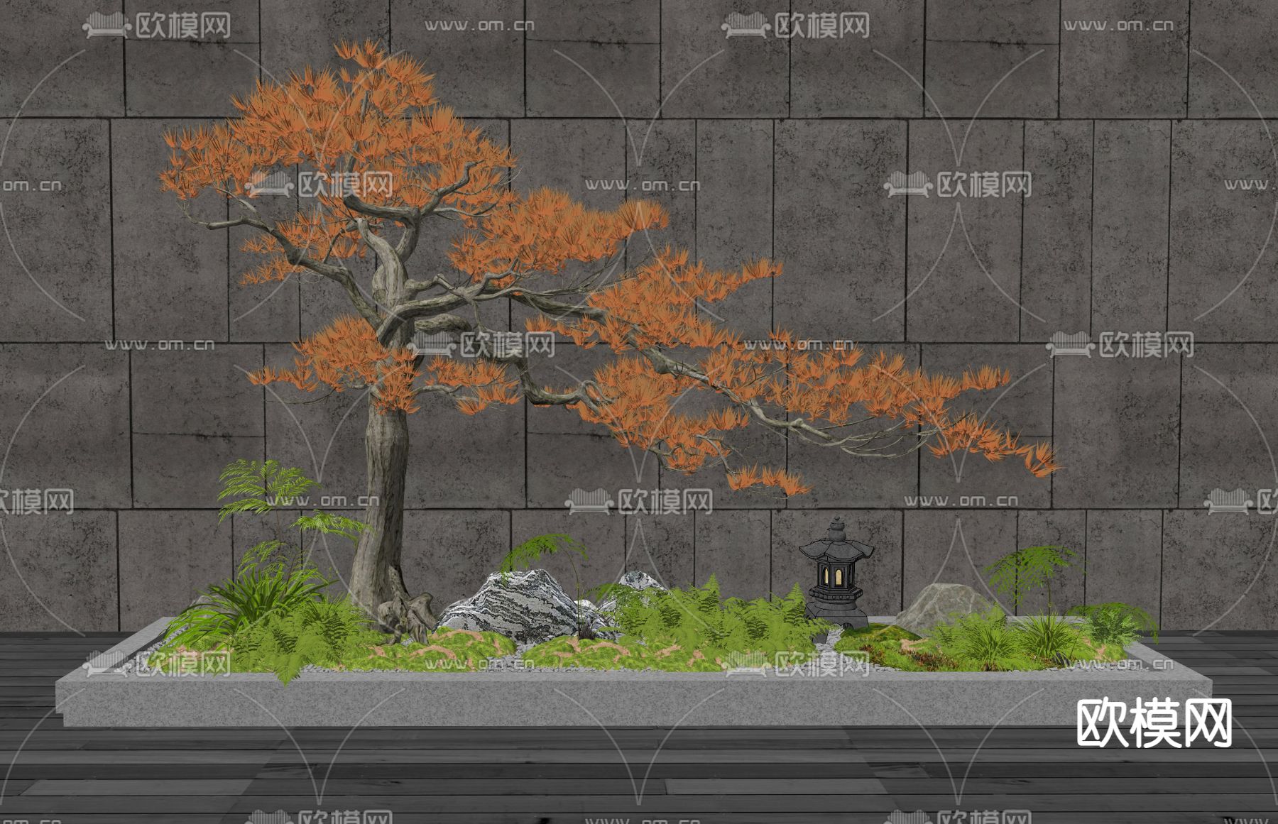 新中式室内植物 景观造景su模型下载（渲染图2）