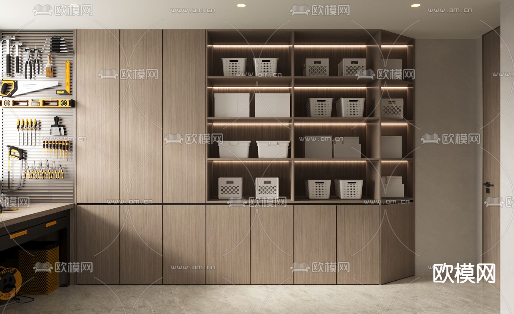 现代 木色杂物间 储藏室3d模型下载