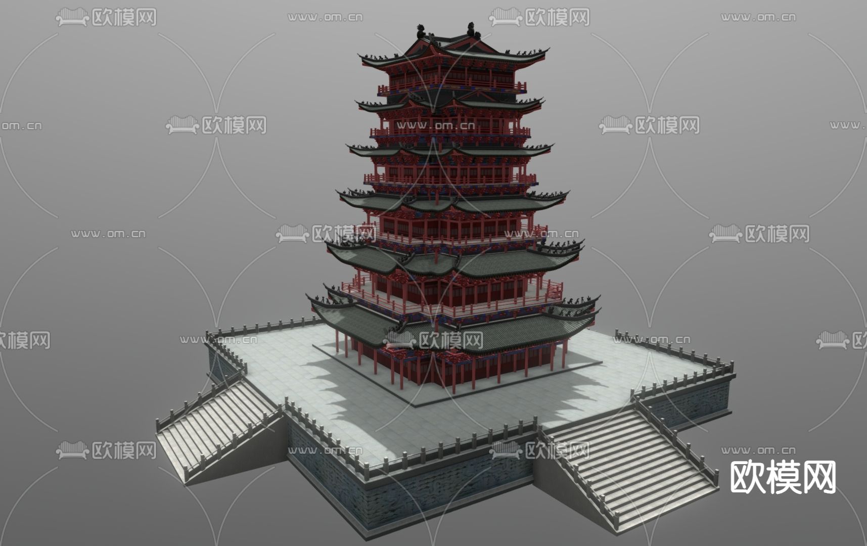 中式亭台 楼阁建筑su模型下载（渲染图4）