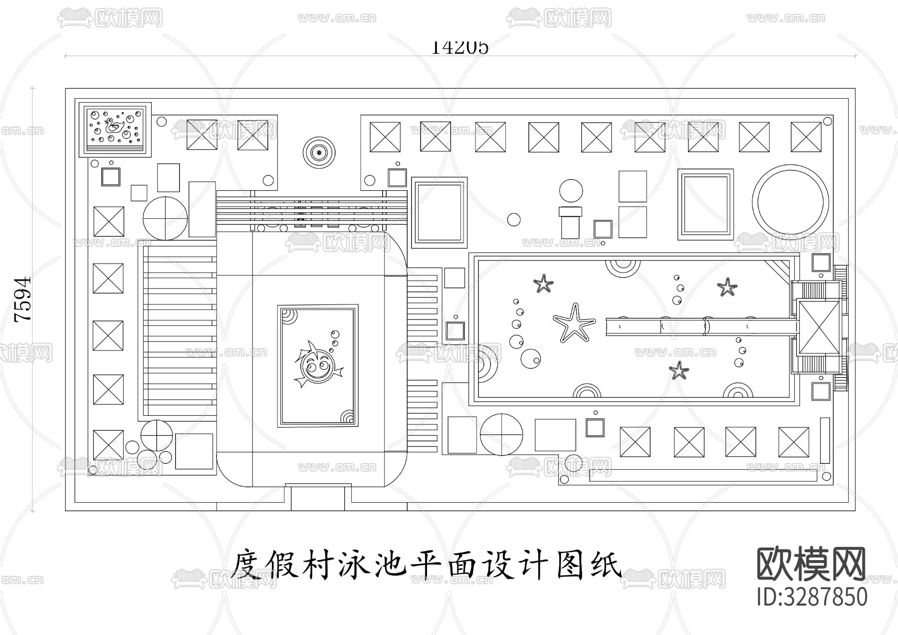 度假村泳池cad平面图下载