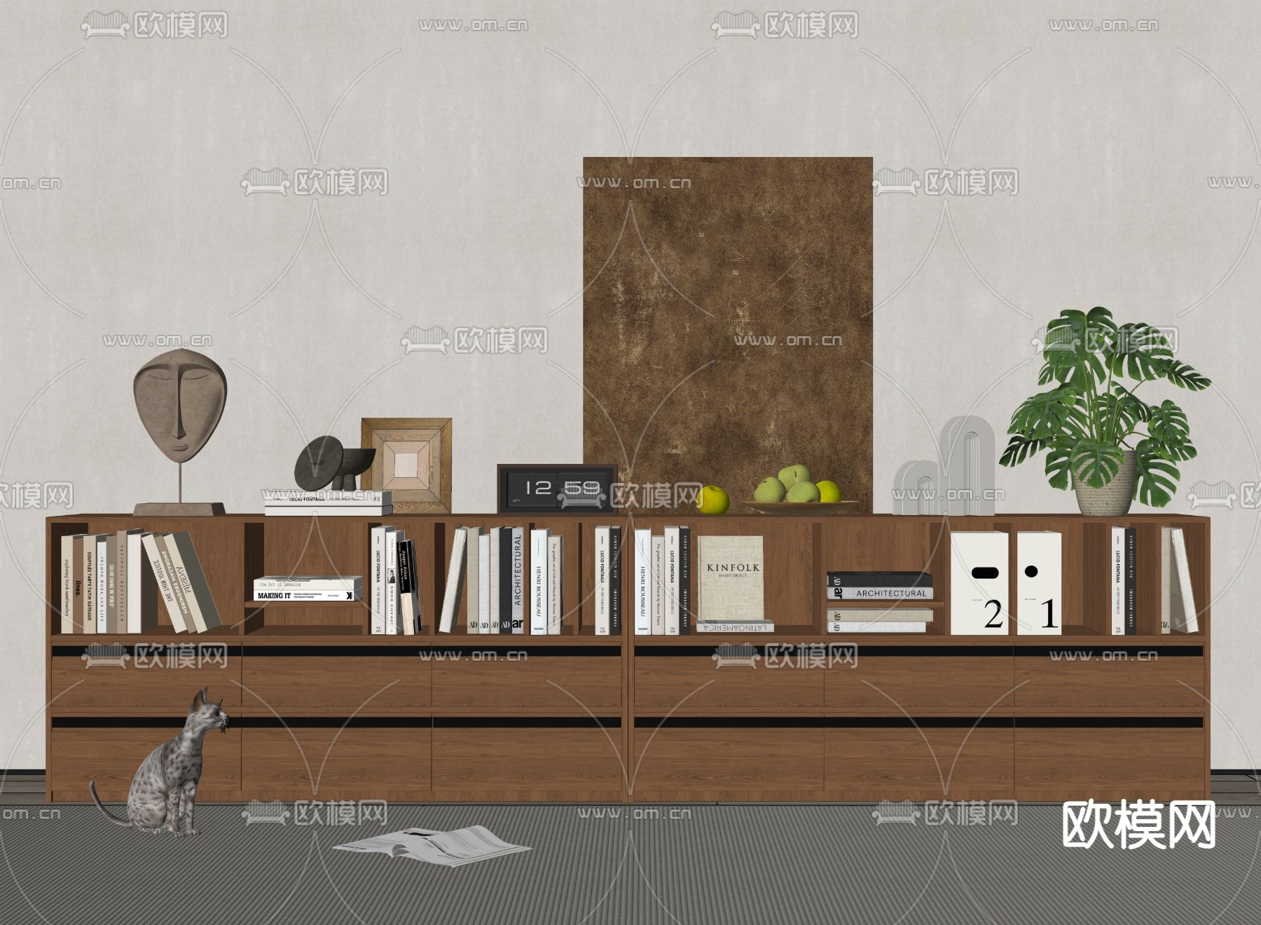 中古风书柜 矮柜su模型