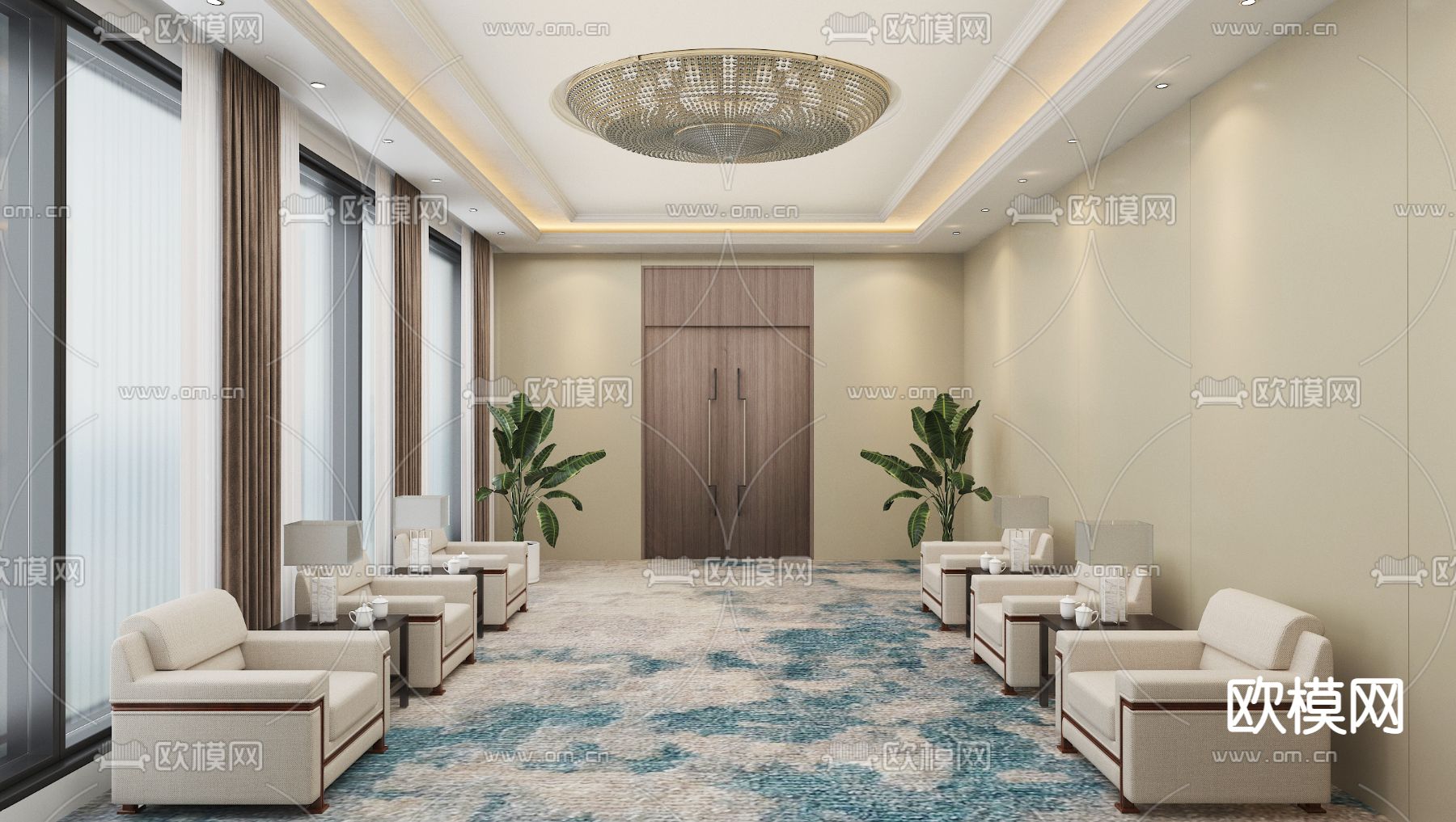 新中式 贵宾接待室3d模型下载