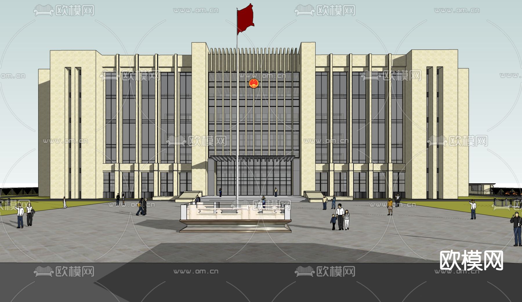 法院外观su模型下载（渲染图2）