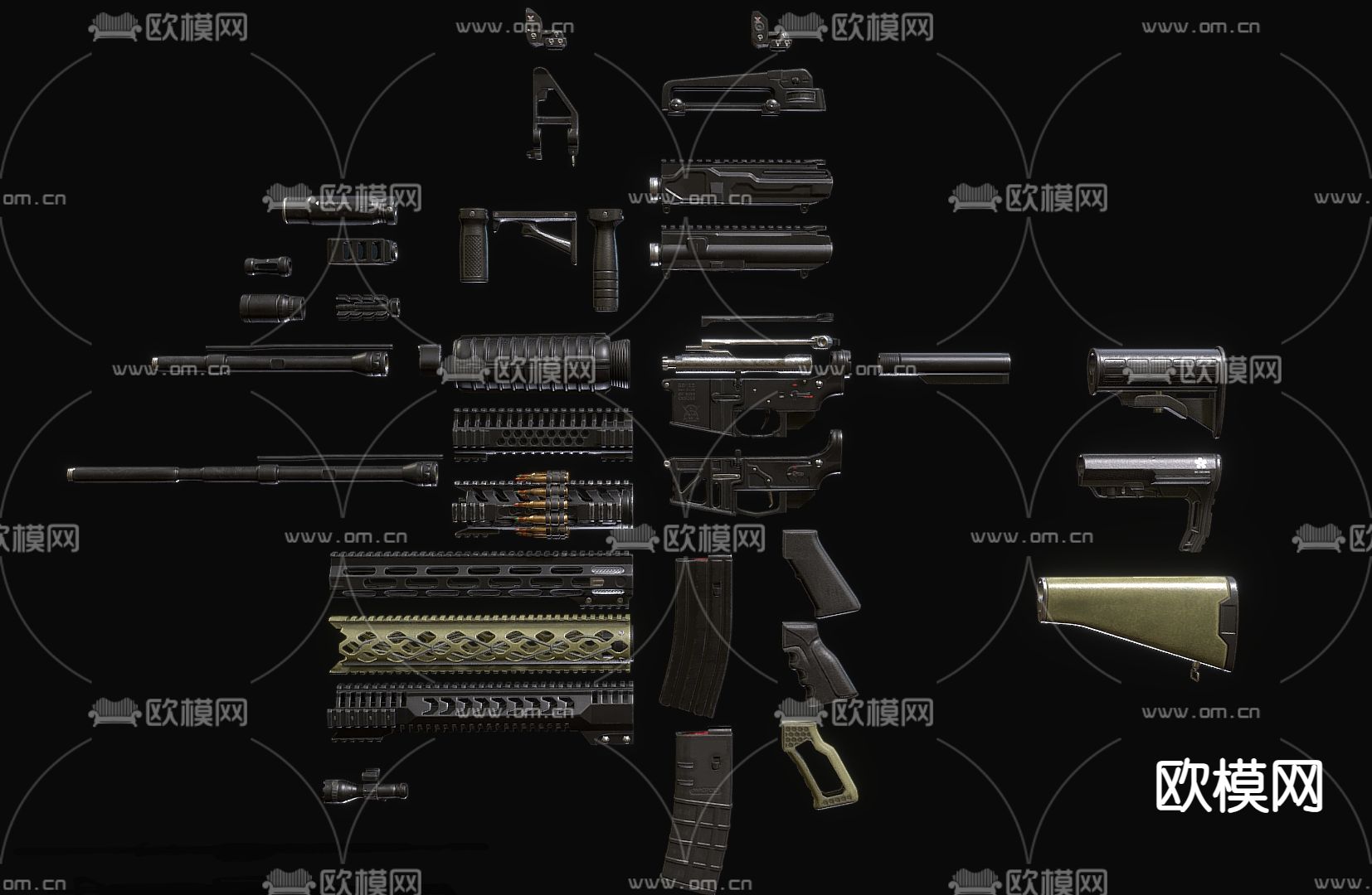 步枪分解图 步枪零件 武器su模型下载（渲染图2）