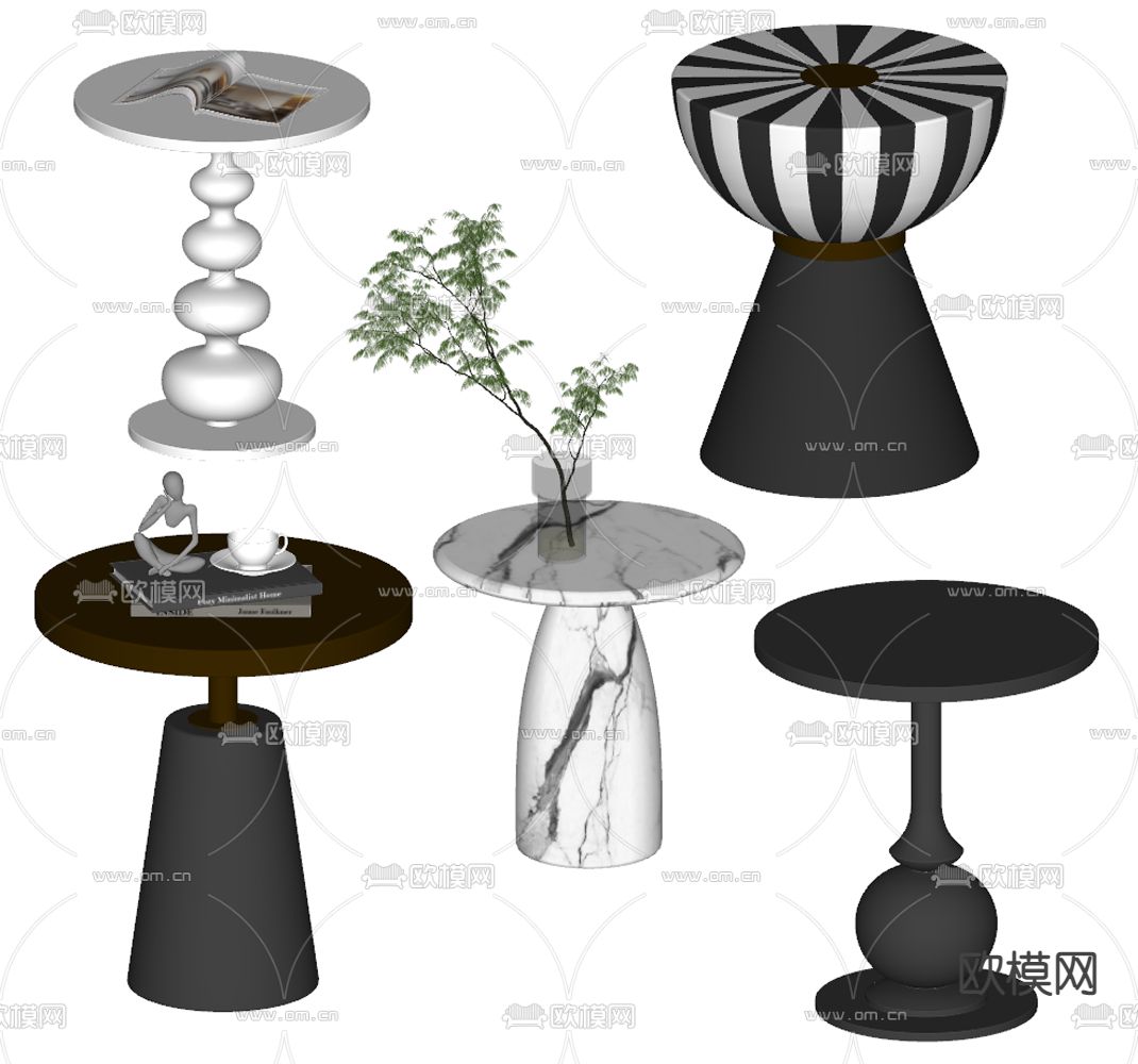 轻奢边几 角几 圆几su模型下载（渲染图2）