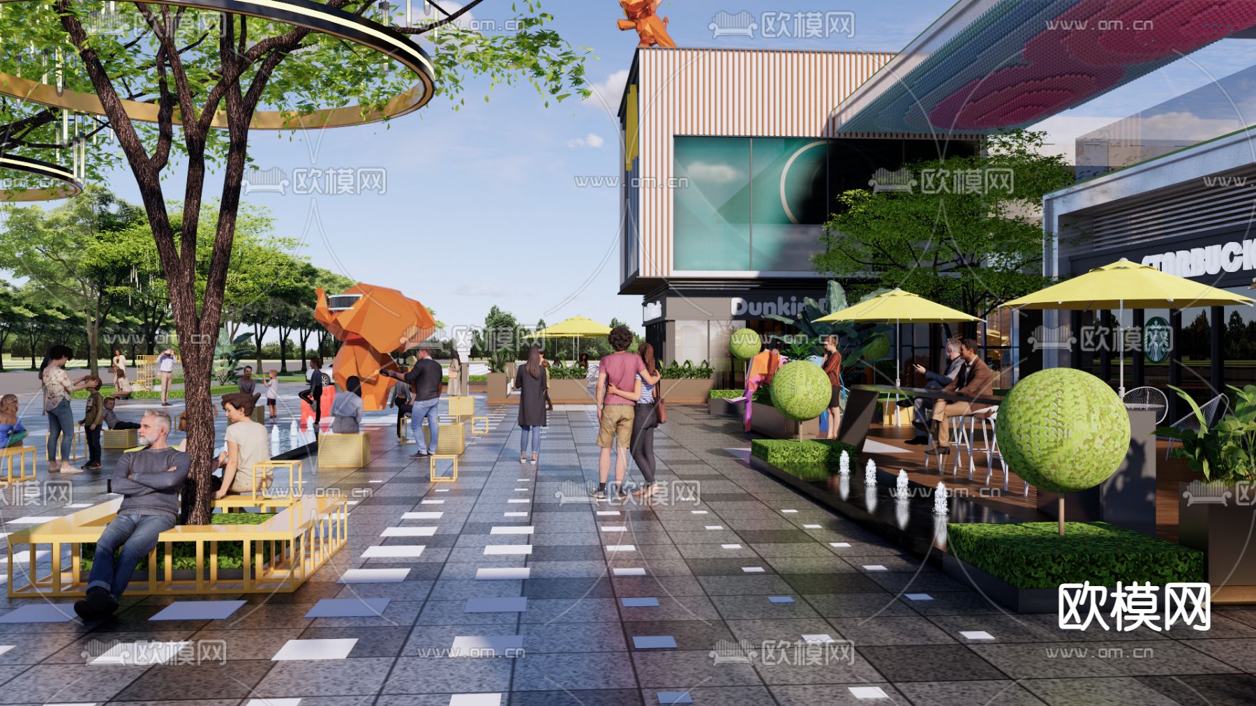 商业街 潮玩雕塑su模型下载（渲染图2）