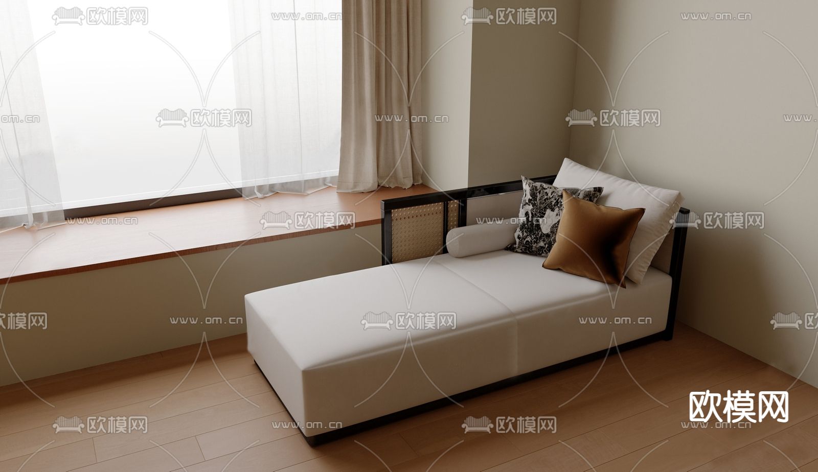 新中式贵妃椅su模型下载（渲染图1）