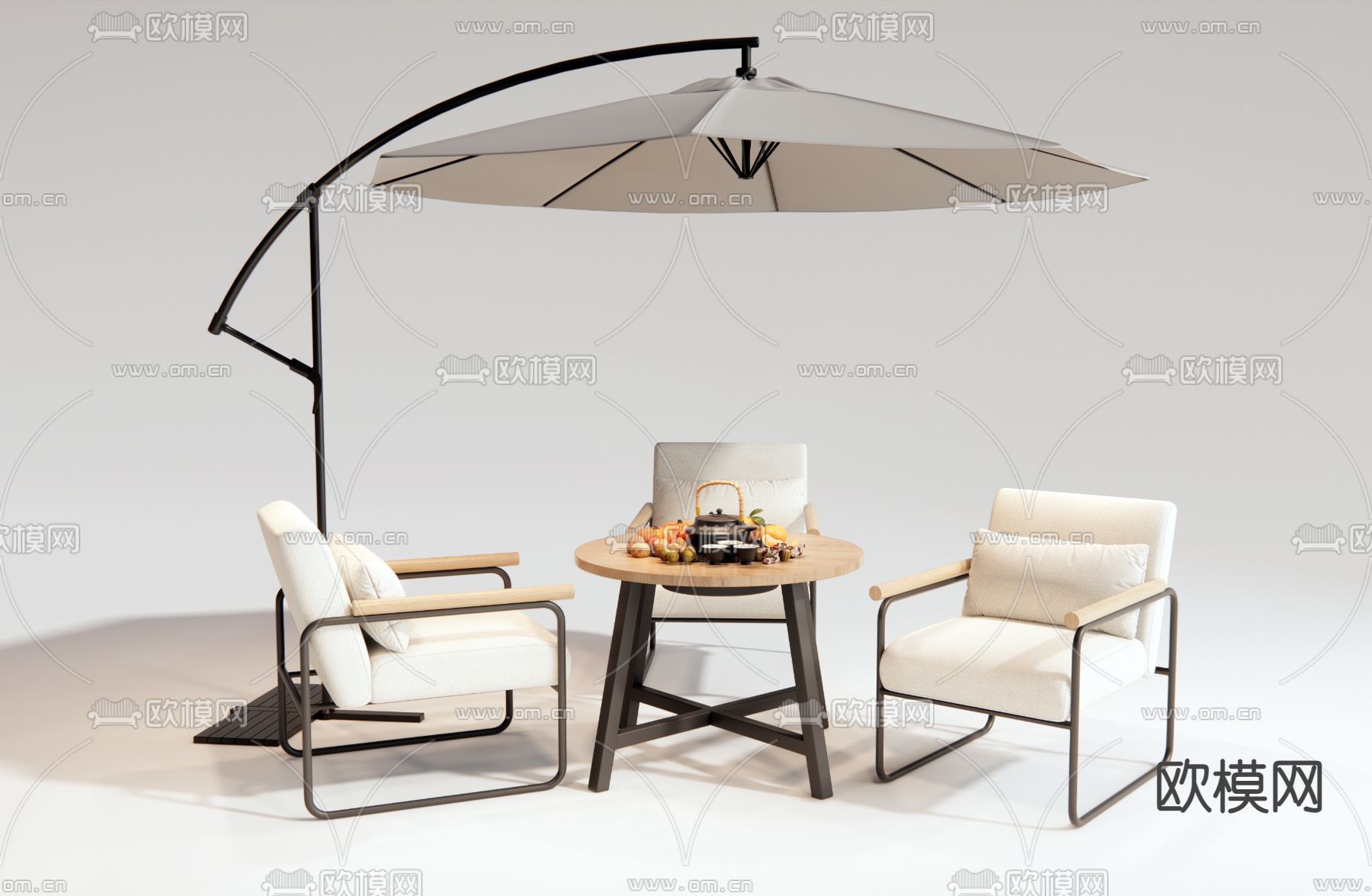 现代户外桌椅 围炉煮茶su模型下载（渲染图1）