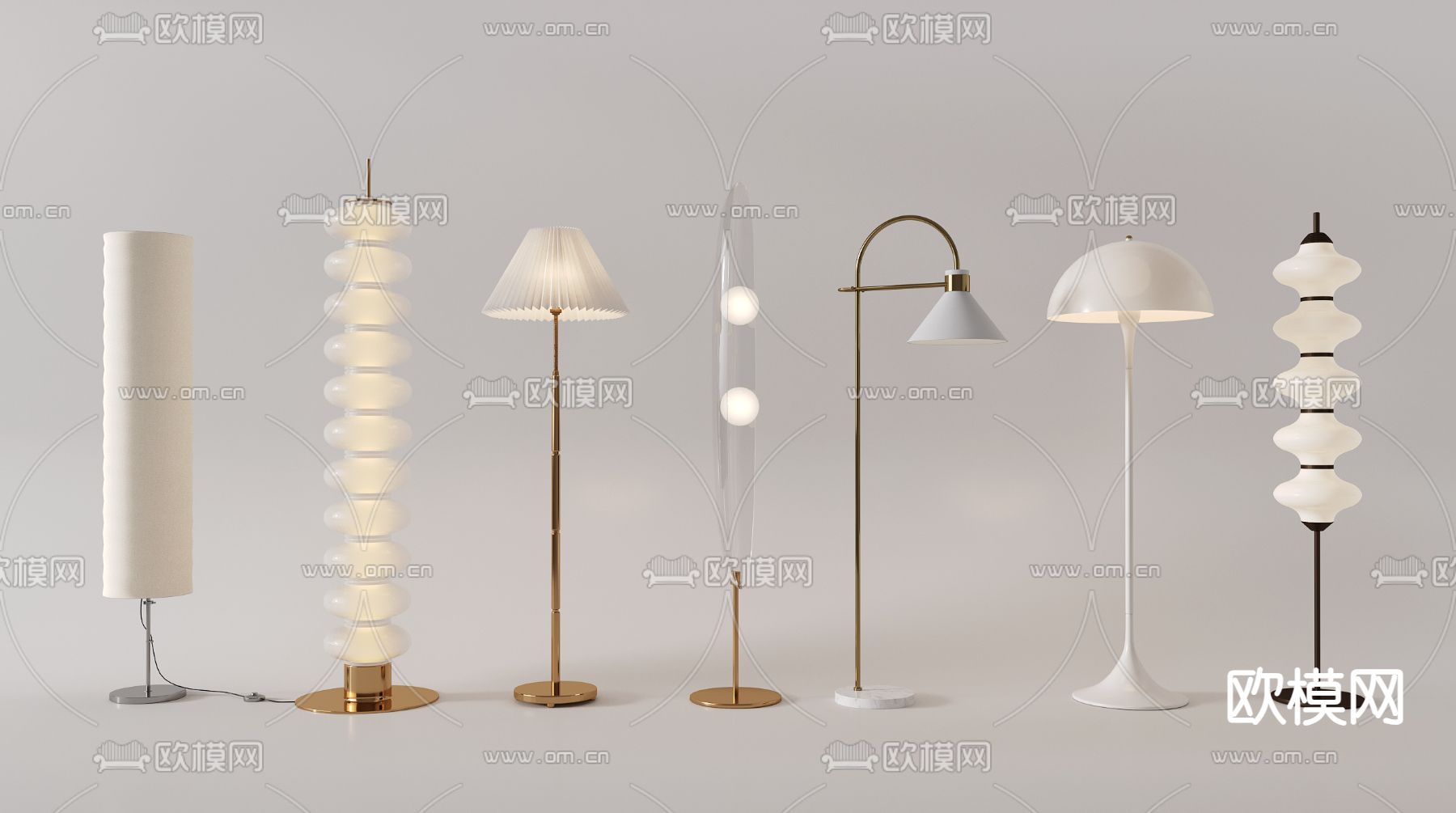 奶油风落地灯su模型下载（渲染图1）