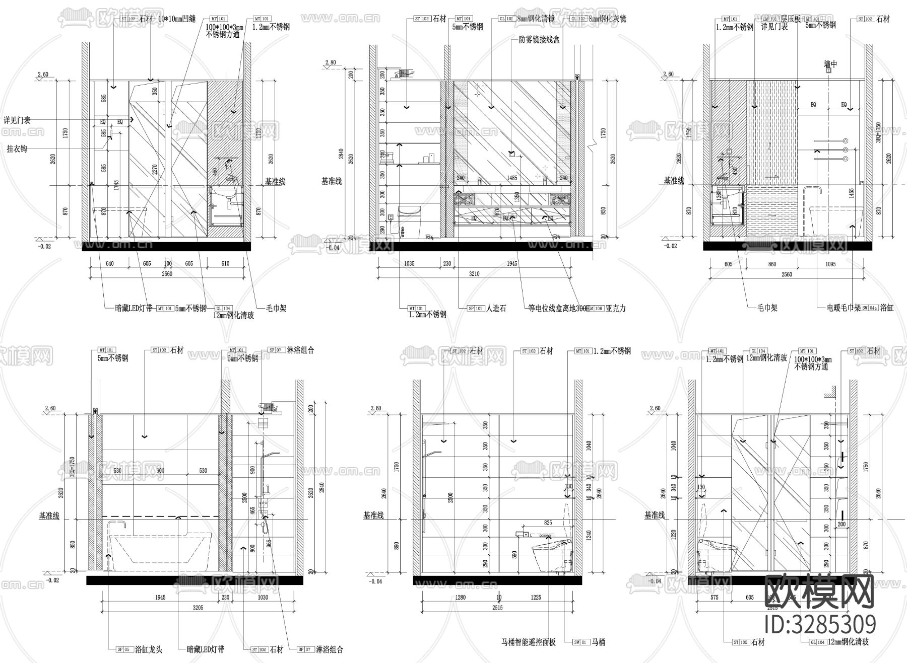 家装卫生间 卫生间cad立面图下载（渲染图4）