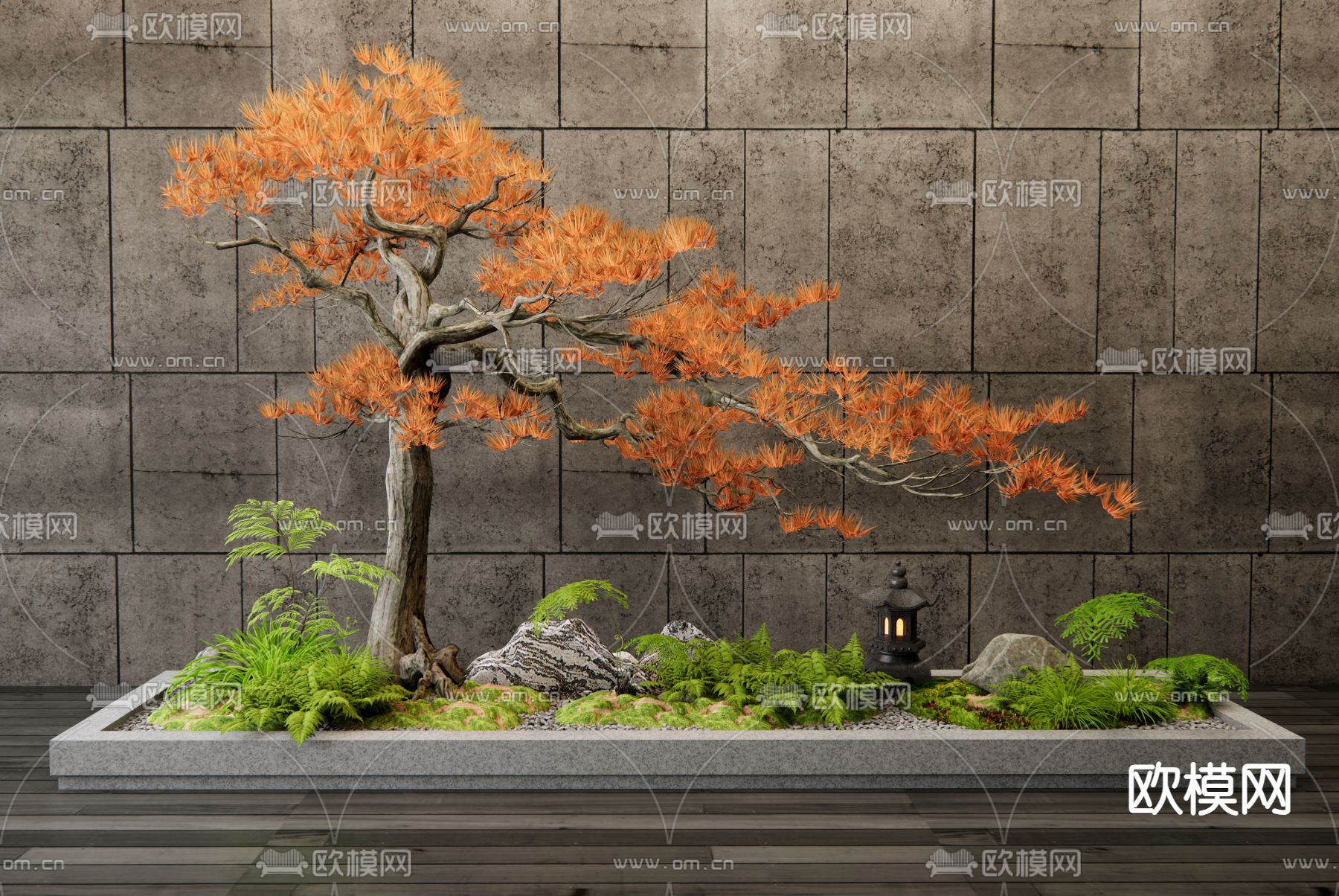 新中式室内植物 景观造景su模型下载（渲染图1）