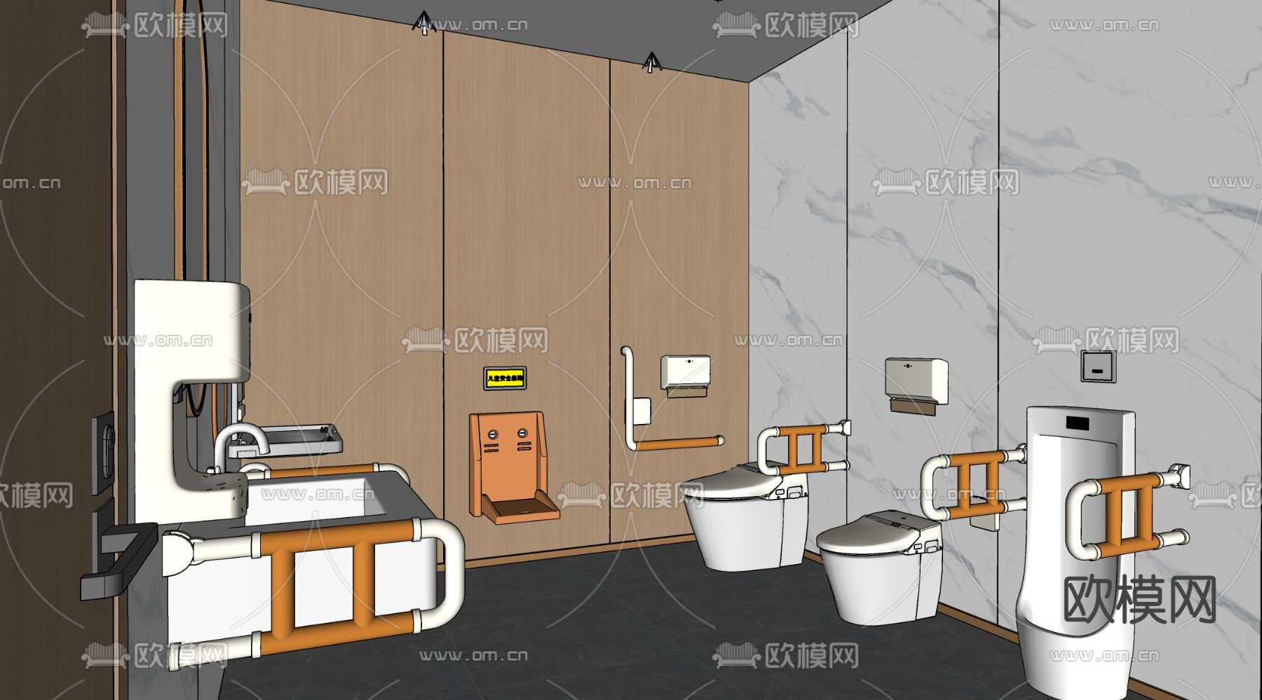 无障碍卫生间 无障碍设施 无障碍厕所su模型下载（渲染图3）