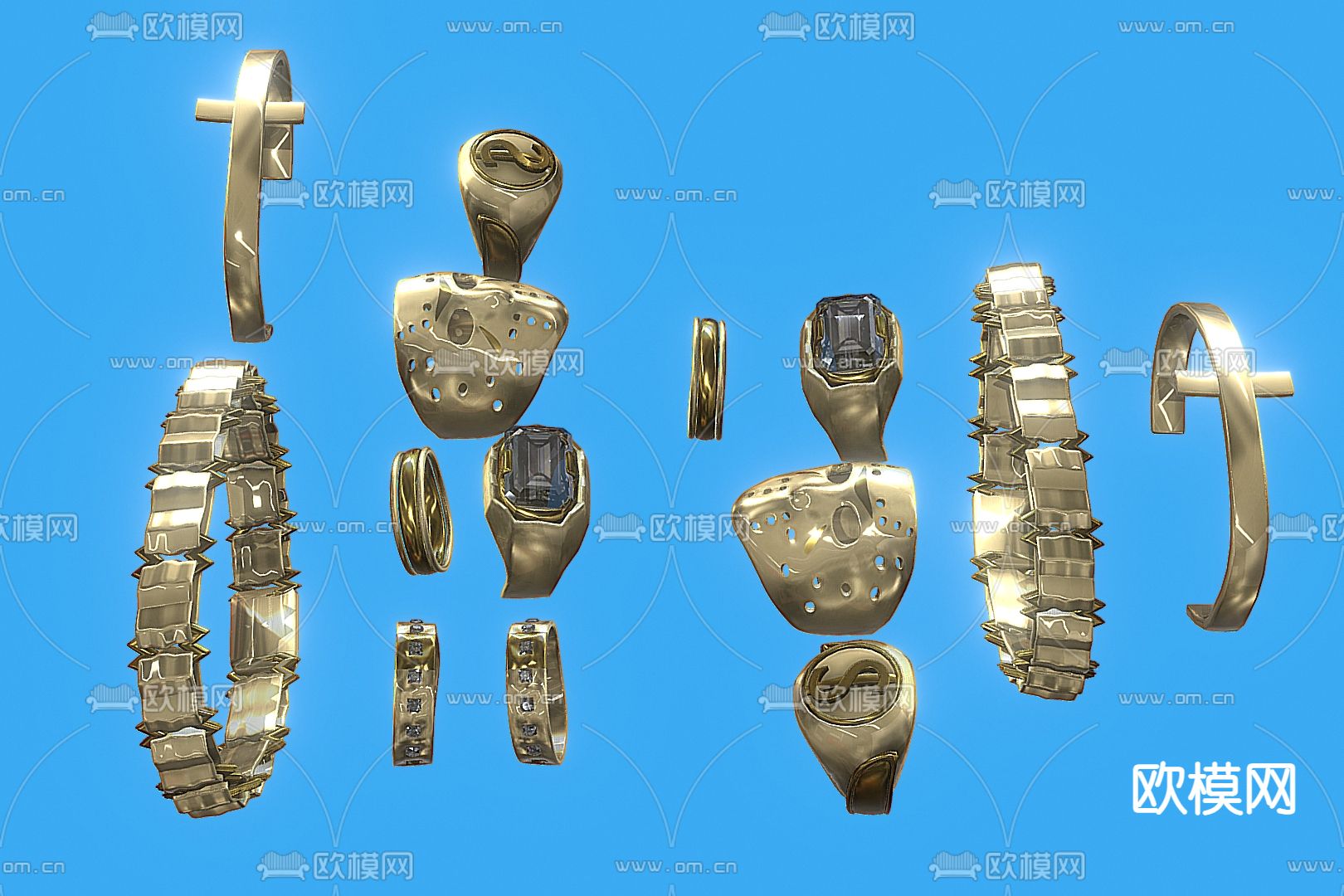 黄金首饰 金戒指 金手镯 金链子su模型下载（渲染图2）