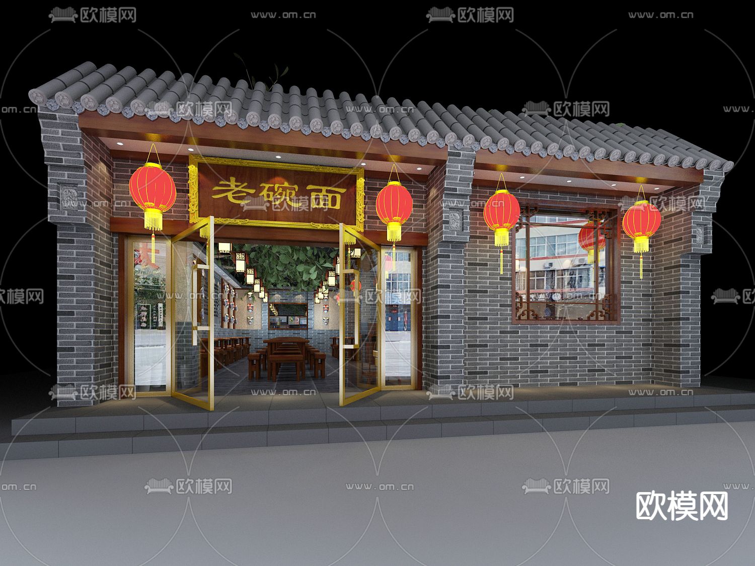 中式面馆 面店3d模型下载（渲染图1）