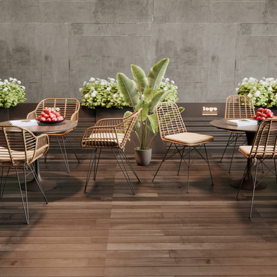  现代户外桌椅 商业外摆区su模型 