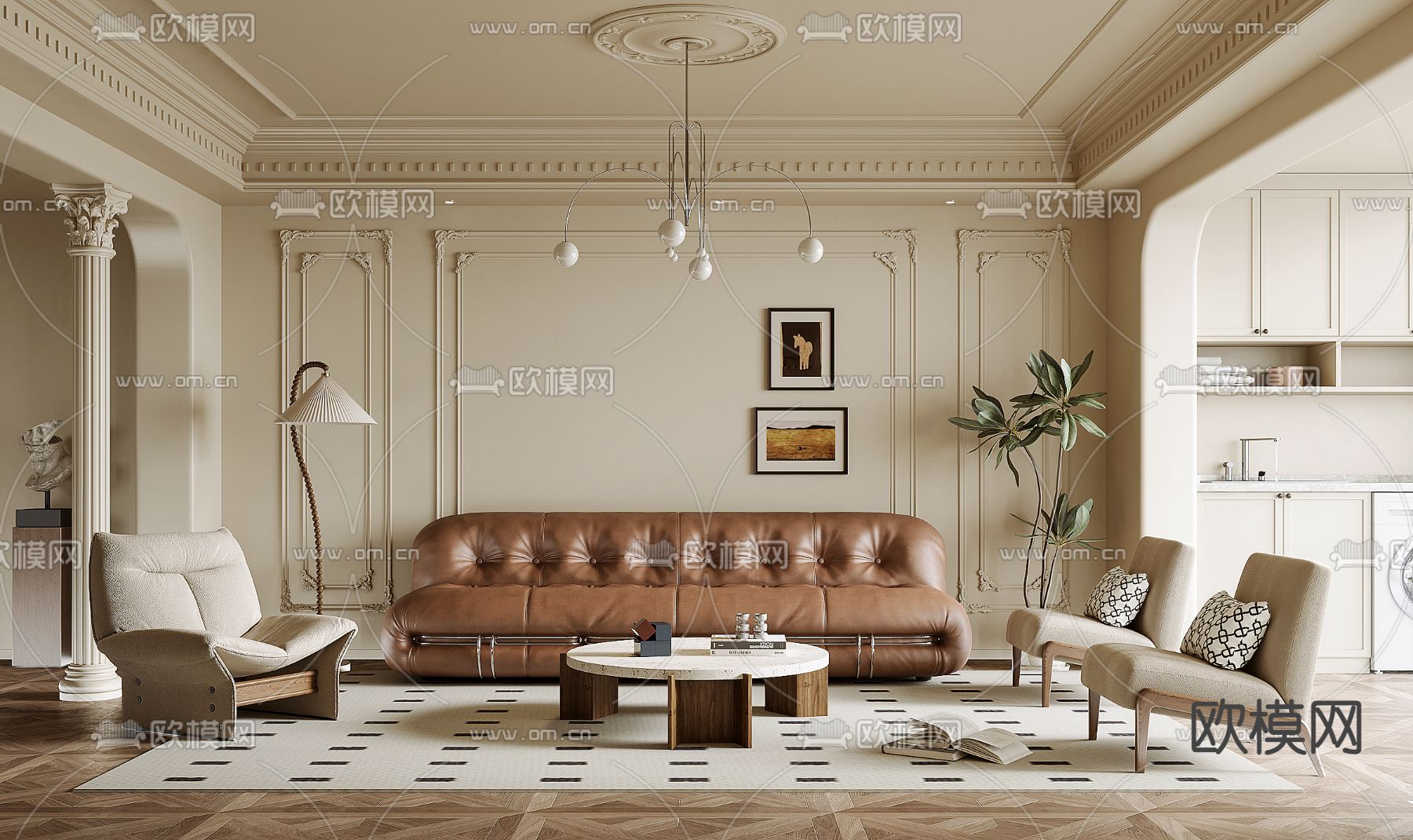 法式客厅3d模型下载