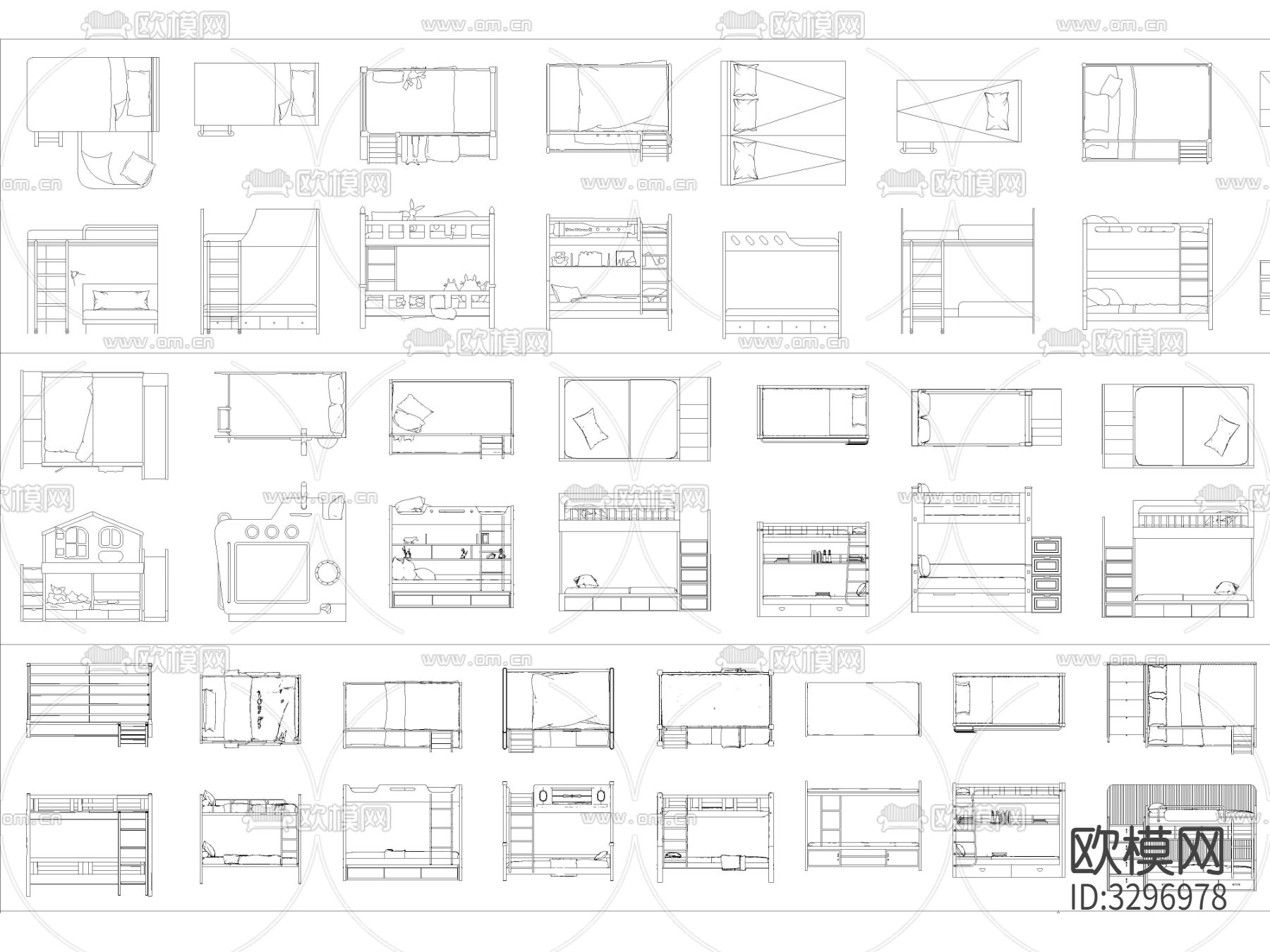 最新超全上下床高低床儿童床cad图库下载（渲染图1）